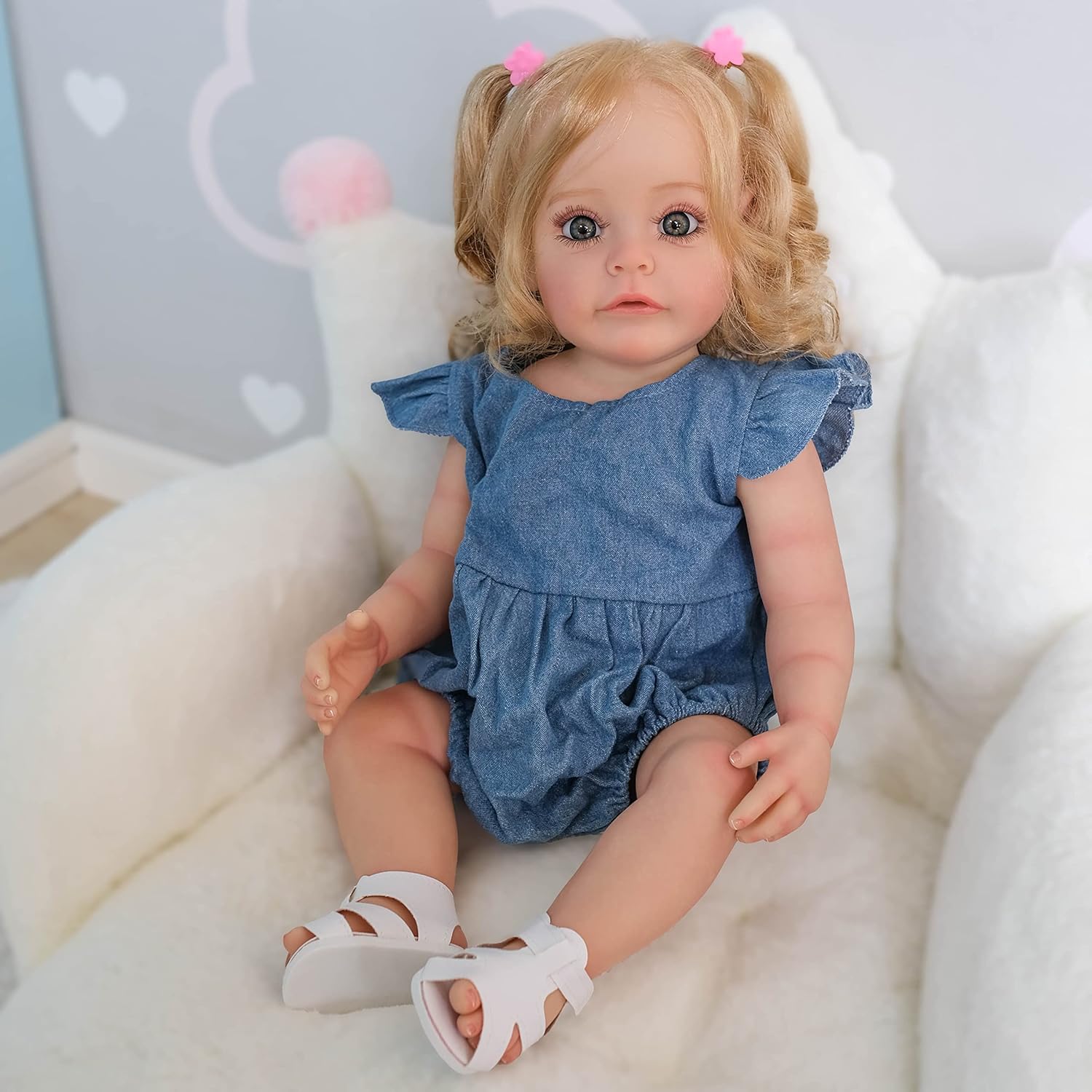 Pinky Reborn 22 Inch 55cm Reborn Baby Toddler Dolls Full Body Silicone Dolls Real Soft Vinyl Realistic Girl Born Toy with Long Hair