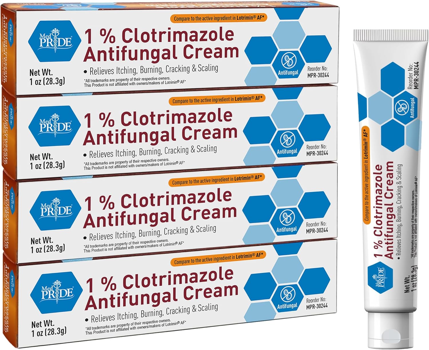 MED PRIDE Clotrimazole Antifungal Cream 1 Percent Treats Athlete's Foot Jock Itch Ringworm Relieves Itching Burning Skin Care Treatment for Baby 4 Pack