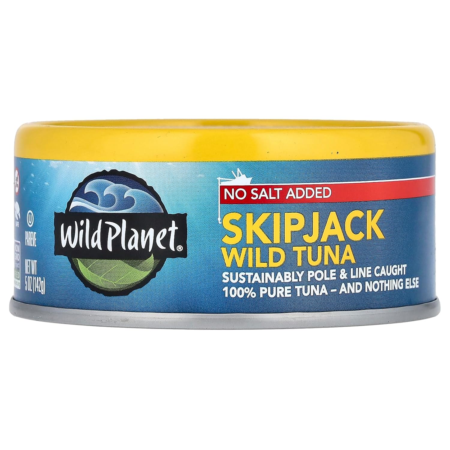 Wild Planet Skipjack Wild Tuna, No Salt Added, Tinned Fish, Canned Tuna, Sustainably Caught, Non-GMO, Kosher, Gluten Free, Keto and Paleo, 3rd Party Mercury Tested, 5 Ounce Single Unit/Can