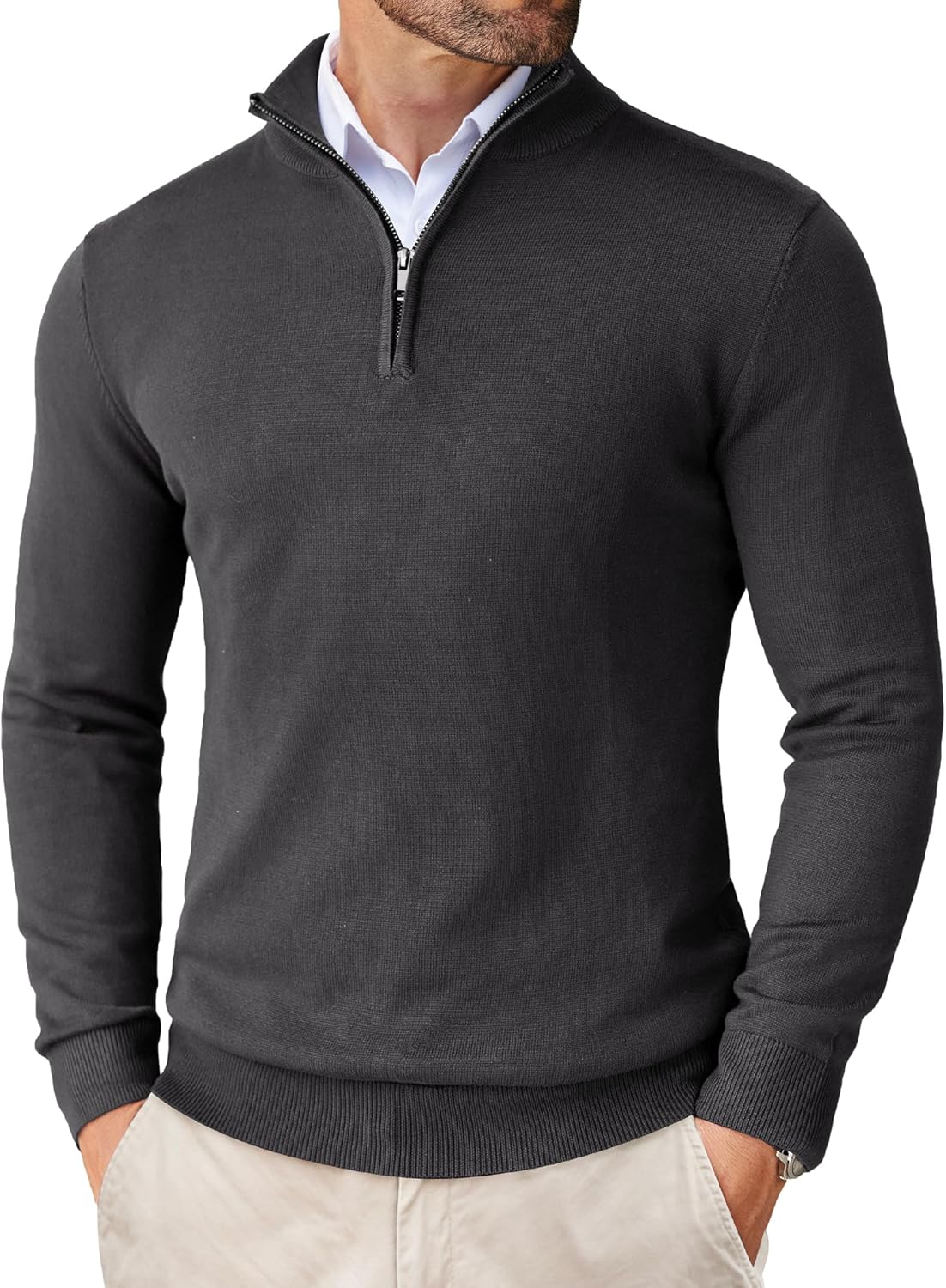 COOFANDY Men's Jumpers Quarter Zip Knitted Sweater Long Sleeve Warm Winterpullover Lightweight Solid Jumpers Classic