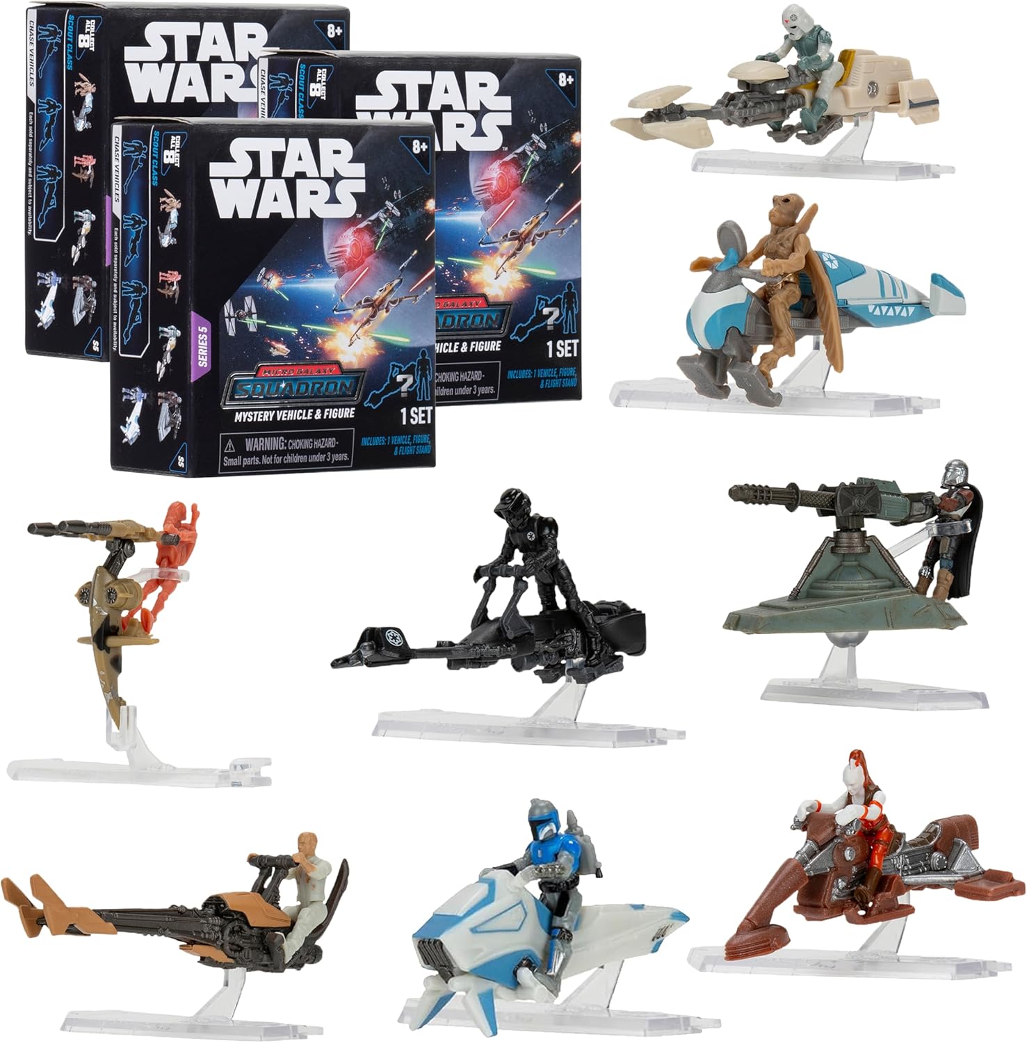 STAR WARS Micro Galaxy Squadron Scout Class Blind Box 3-Pack - Series 5 - Receive 3 of 8 Assorted Collectible 2.5" Vehicles & 1" Figure - Christmas Stocking Stuffer Gift for Kids, Teens, Adults - 8+