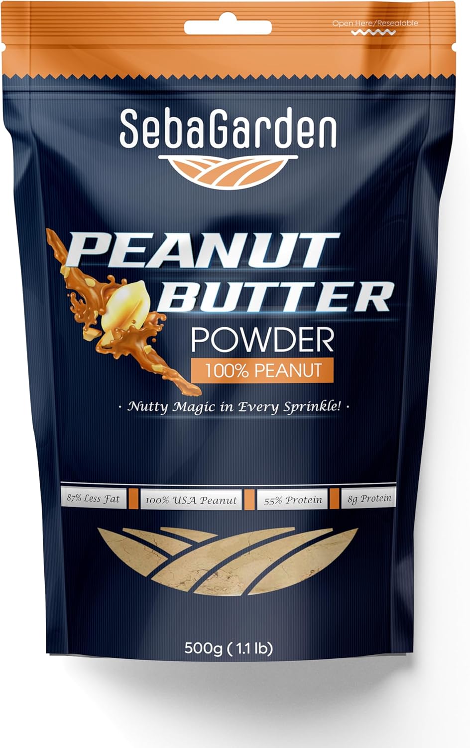 Seba Garden Pure Peanut Butter Powder, 500g Defatted, 87% Less Fat,Healthy, Plant Based,Vegan Protein, Non-GMO, Certified Gluten Free and Vegan, Keto Friendly