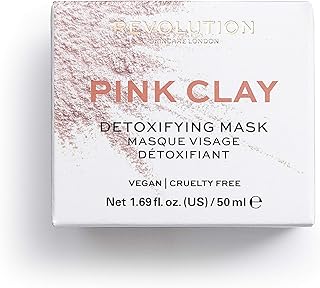 Revolution Skincare Pink Clay Detoxifying Face Mask, Blackhead Remover, Draws Out Impurities, Vegan & Cruelty-Free, 1.69 fl.oz/50ml