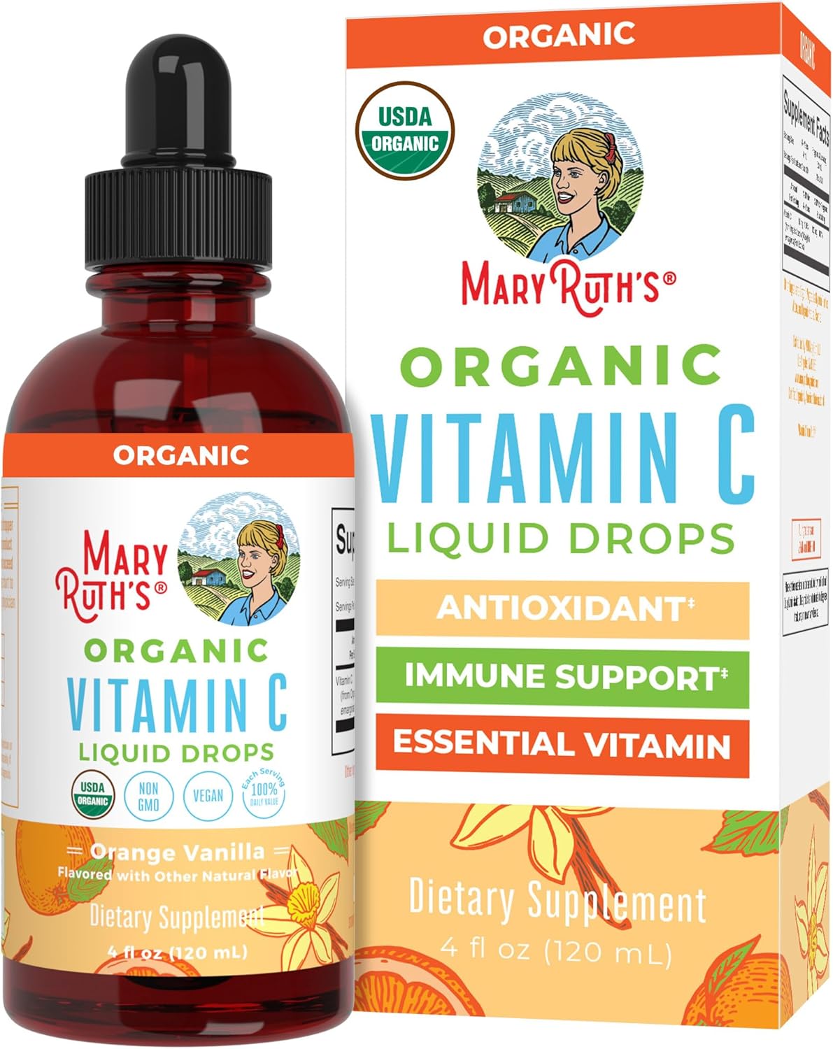 MaryRuth Organics Organic Vitamin C Supplement | Liquid Vitamin C Liquid Drops for Adults & Kids | Immune Support Supplement for Overall Health | Vegan | Non-GMO | Gluten Free | 4 Fl Oz