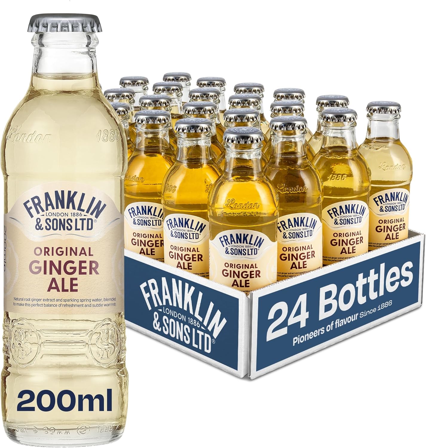 Franklin & Sons Original Ginger Ale | 24 x 200ml Bottle Case | Traditional recipes dating back to 1886 | All natural ingredients | Refreshing Ginger Zing | Light but full of flavour