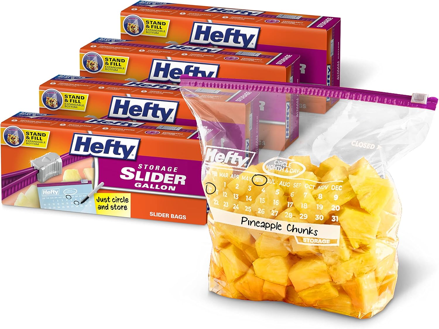 Hefty Slider Storage Calendar Bags, Gallon Size, 120 Count
