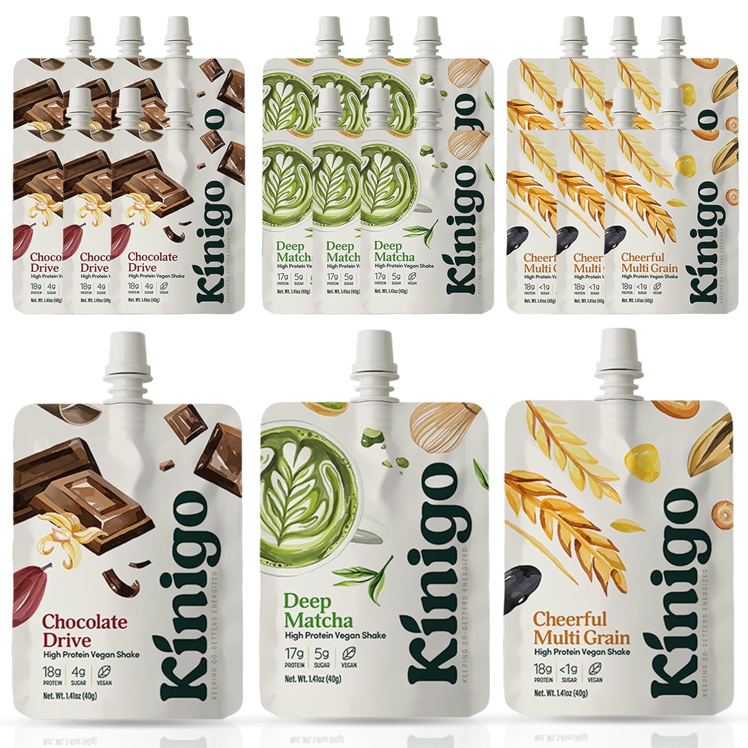 vegan high protein powder for meal replacement shake with Korean drinks flavor misugaru, matcha, and chocolate - great for plant protein shakes, breakfast drink 14+1 Pouches 5 of each flavor (3 Flavor Sampler)