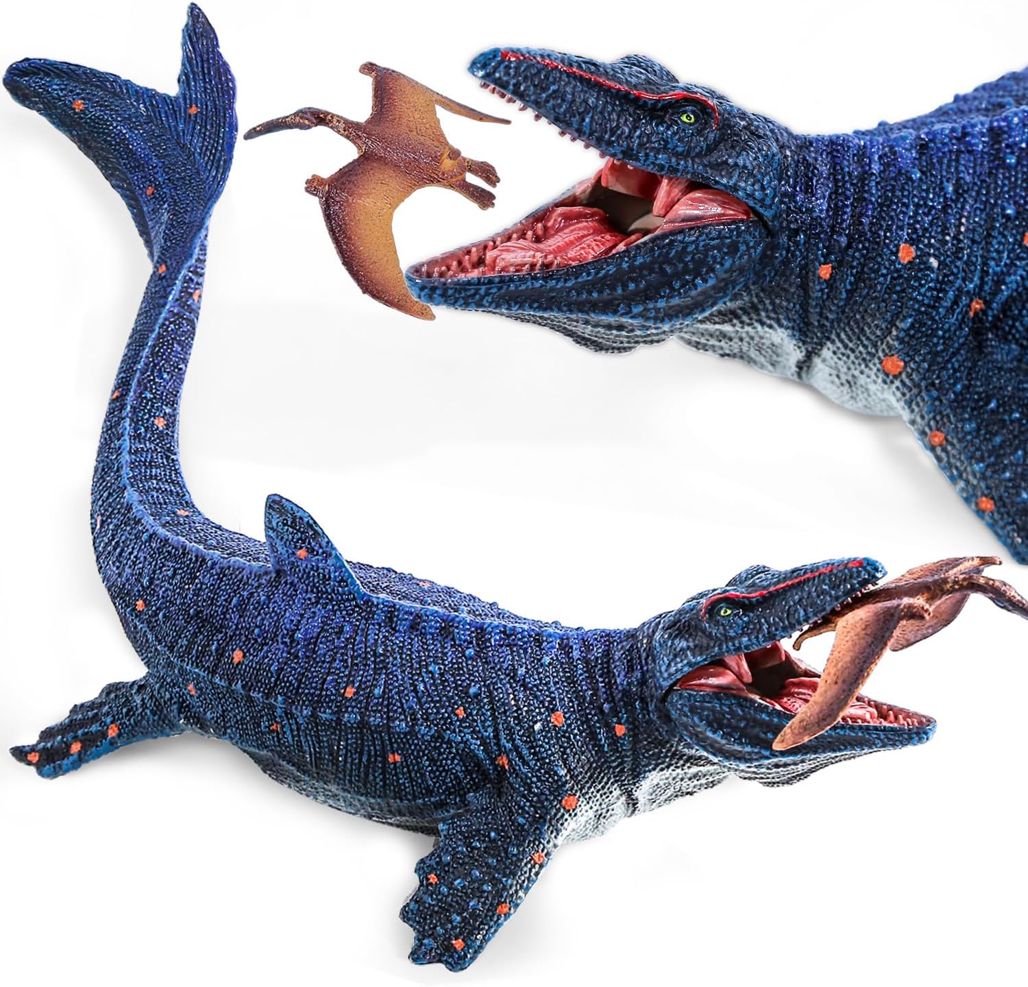 SIENON Jurassic Mosasaurus Dinosaur Toy Figure 11.4’’, Mosasaurus Hunting for Pterosaur Model Dino Figurines, Large Plastic Ocean Dinosaur Playset for Bath Pool Toy Cake Topper (Pterosaur Included)