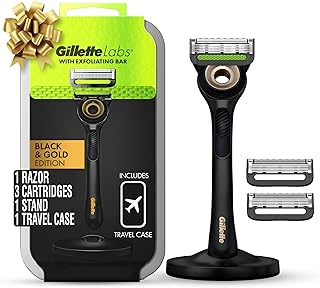 GilletteLabs with Exfoliating Bar by Gillette Mens Razor, Gold Edition, and Travel Case, Holiday Gifts for Men