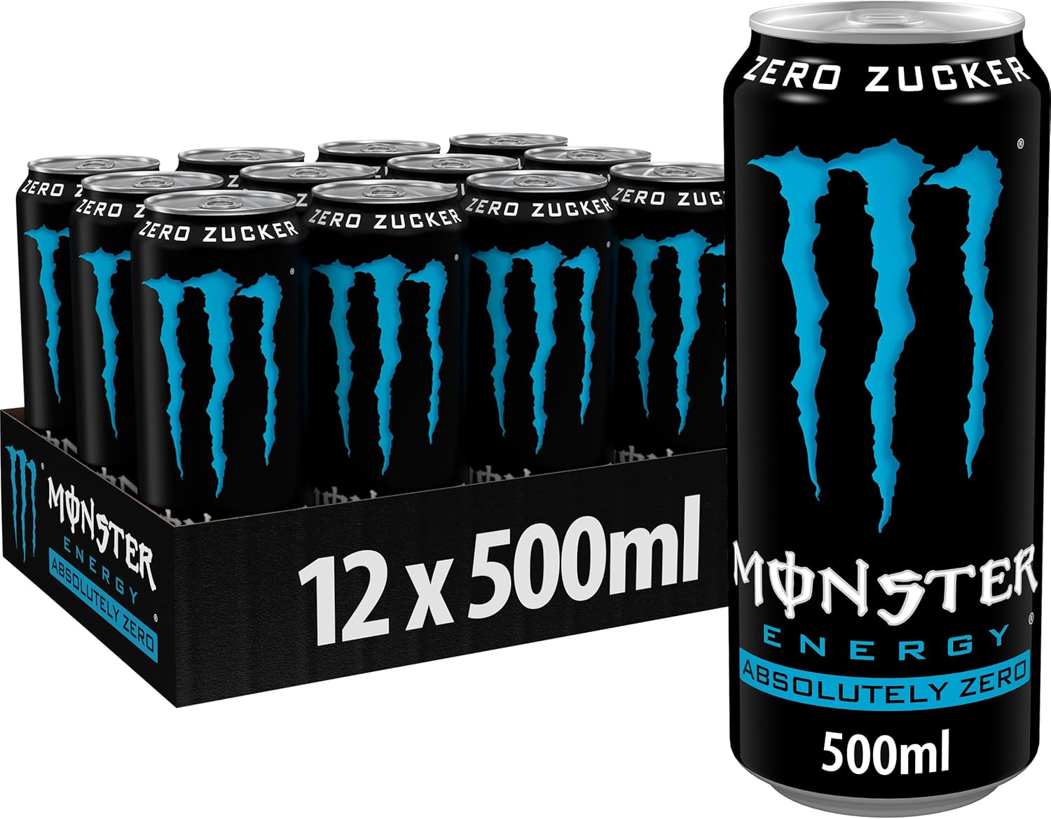 Monster Energy Absolutely Zero Can, Sugar Free Energy Drink, Energy, with Taurine and Caffeine, Set of 12, 12 x 0.5l