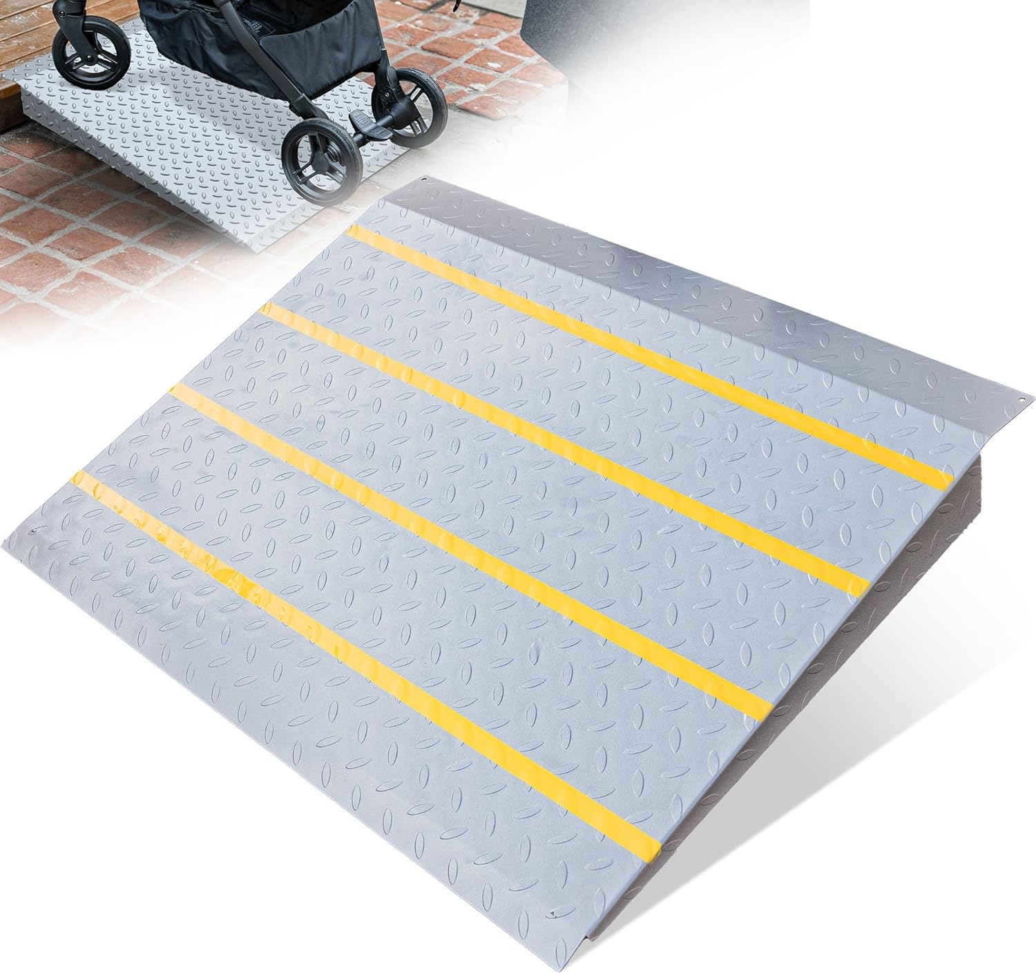 VNN Door Threshold Ramp, Threshold Ramps for Doorways, Ideal Entry Handicap Ramp for Elderly Wheelchairs, Carts, Scooters and Walkers, 27.6" L * 37.4" W Door Ramp (Alloy Iron, 800LBS)
