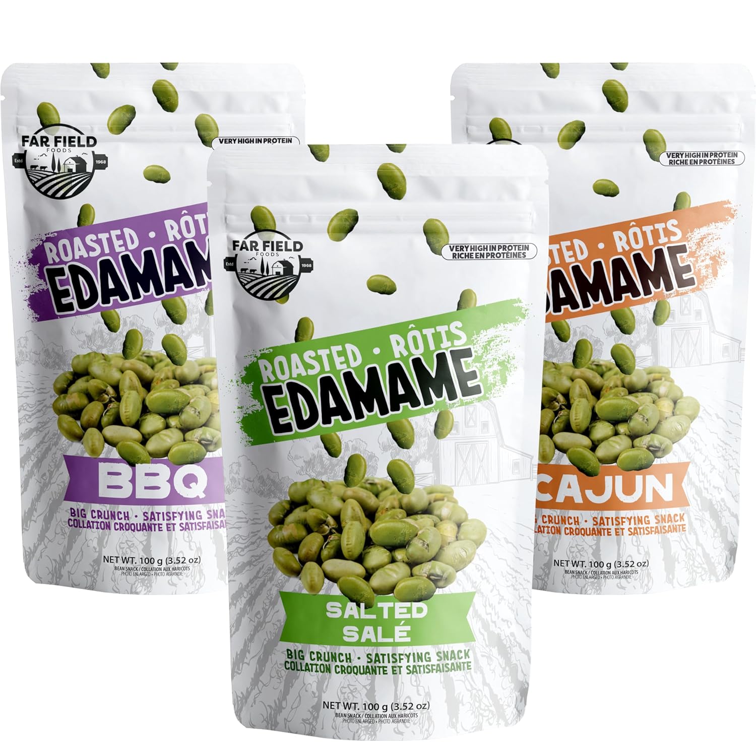 Far Field Crunchy Roasted Edamame Bean Snack - Assorted - 3 Bags (Variety 3 pack)
