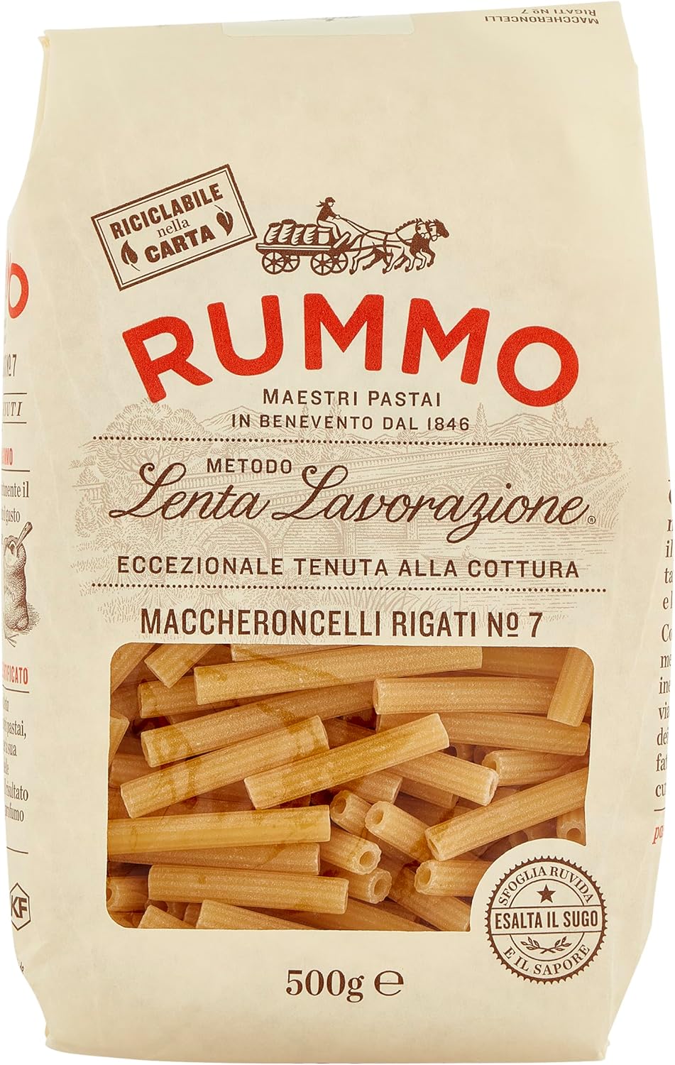 Rummo Maccheroncelli Rigati No. 7 – Ridged Italian Pasta, Masterfully Crafted for Maximum Sauce Absorption & Richness, 500 g (Pack of 1)