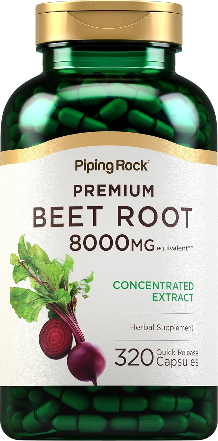 Piping Rock Beet Root Powder Capsules | 8000mg | 320 Pills | Concentrated Extract | Herbal Supplement | Non-GMO, Gluten Free
