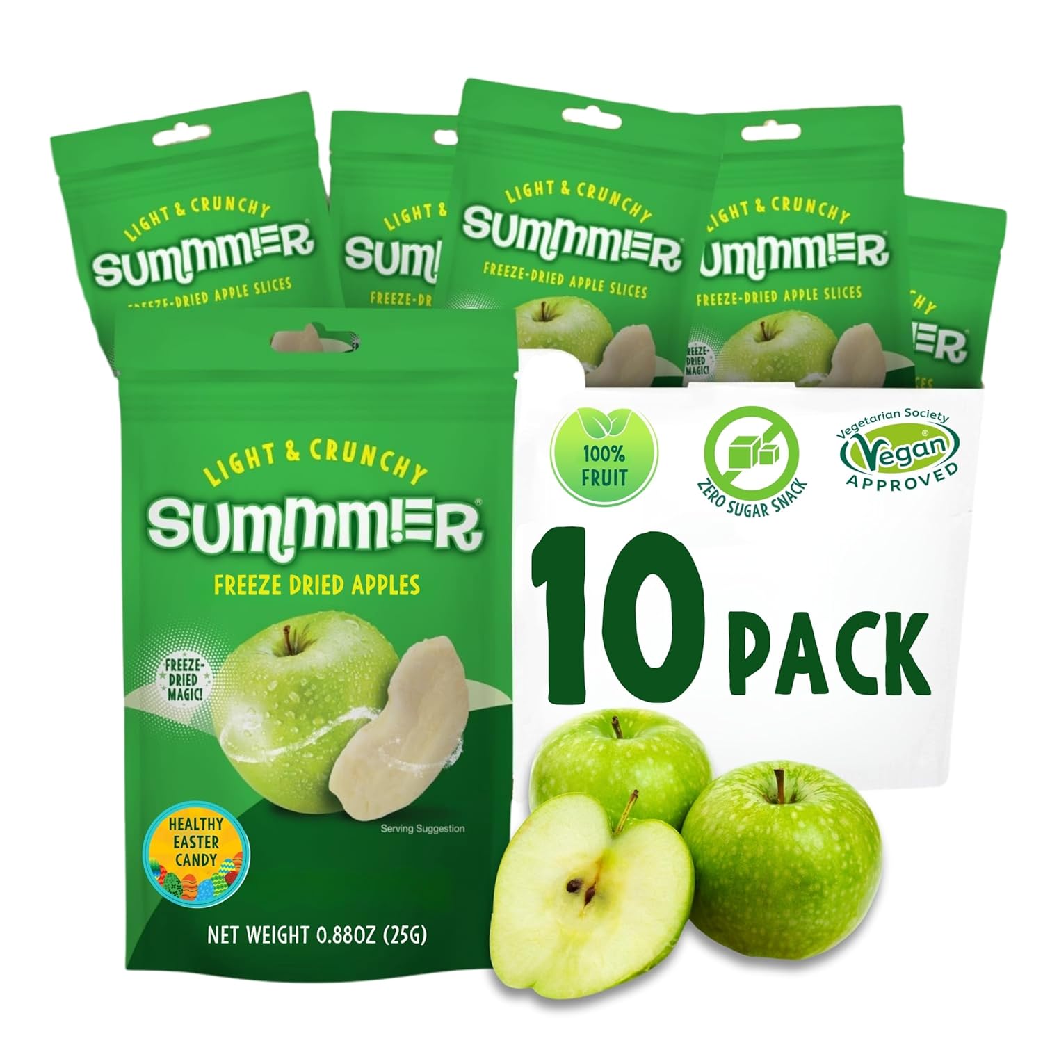 Summmer Freeze Dried Apple Slices - 10 Packs - No Added Sugar Package - 8.8 Oz 100% Natural Candy, Fruit Snack for Kids & Adults