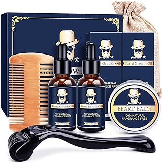 Jurgen K Beard Growth Kit - Beard Kit with Beard Growth Oil (2 Packs), Balm, Comb, Massager for Patchy Beard, Birthday & Christmas Gifts for Men