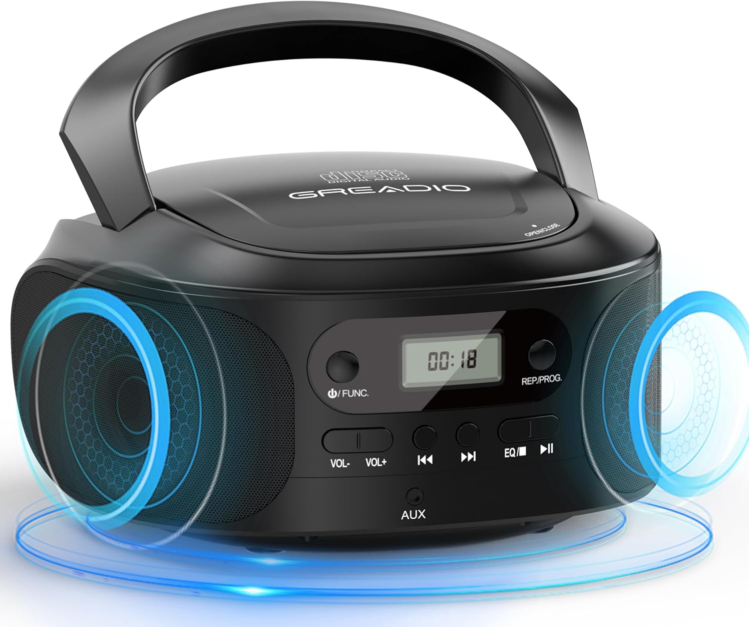 Greadio Portable Boombox Player with AUX Input,with Good Sound, Digital Portable Boombox for Kids,Seniors,Home