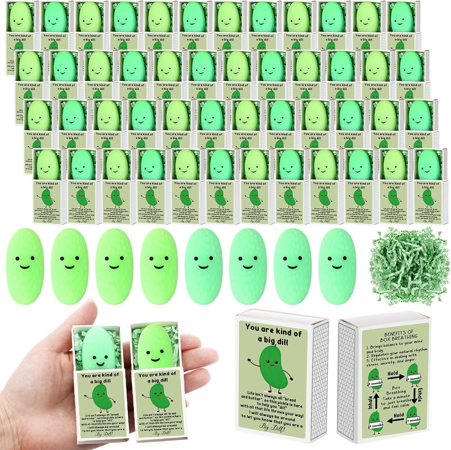 Wettarn 12 Sets Appreciation Pickle Gifts Cute Stress Balls with Support Gift Boxes Inspirational Party Favors for Employee Coworker Friends Office Positive Relief Toys