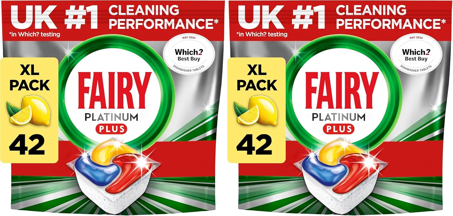 Fairy Platinum Plus Dishwasher Tablets – 84 Pack, Lemon, Anti-Dull Technology
