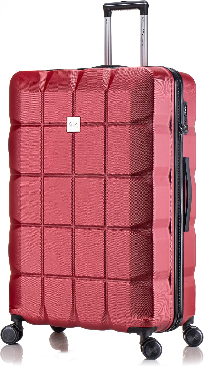 ATX Luggage Extra Large Suitcase Super Lightweight Durable ABS Hard Shell Suitcase with 4 Wheels and Built-in TSA Lock (Vine Red, 32 Inches,132 Liter)