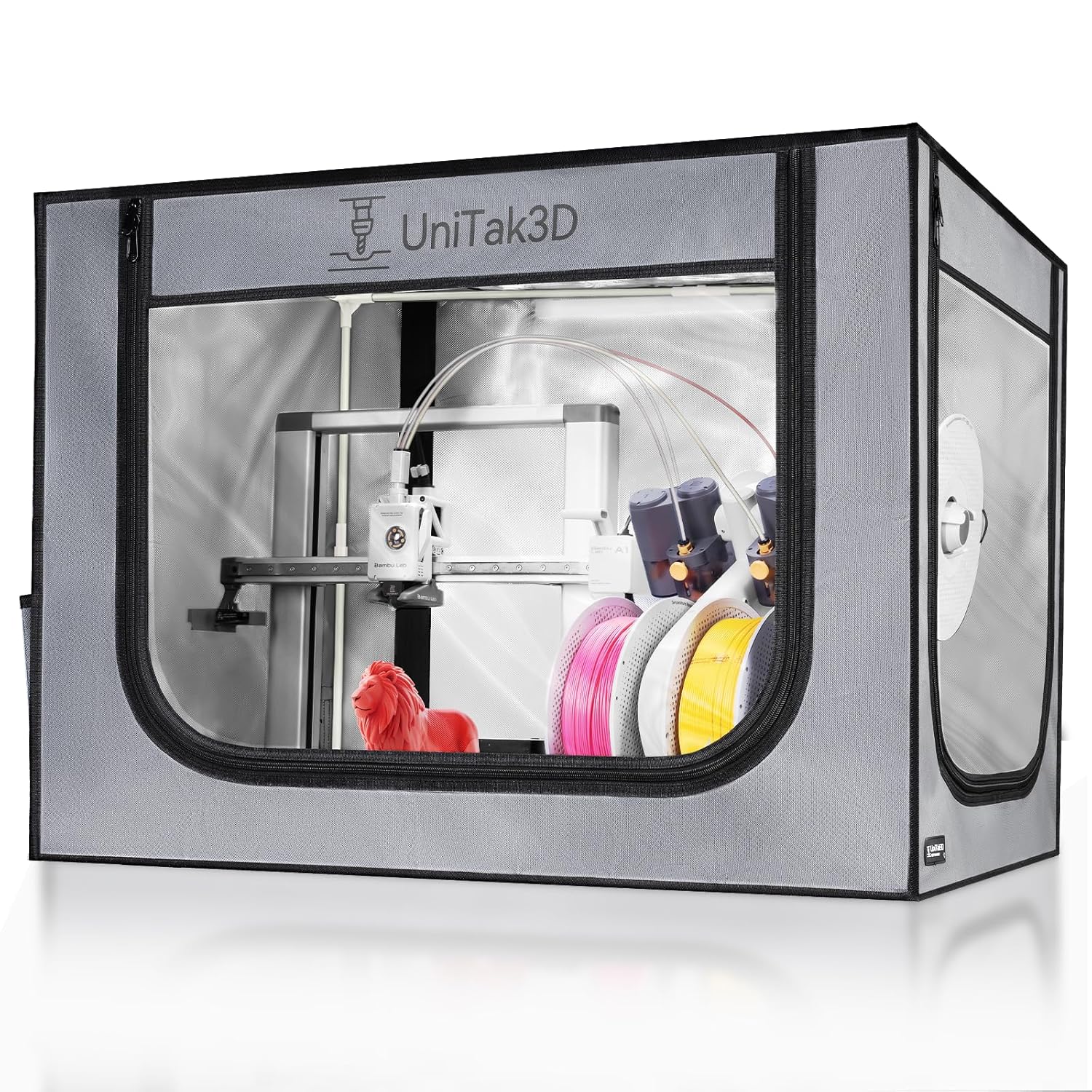 3D Printer Enclosure for Bambu Lab A1 Combo,Large Size Fireproof&Dustproof Enclosure,Noise Reduction,Constant Temperature Control 3D Printer Cover with LED Lighting System-825 * 585 * 585mm（Grey）