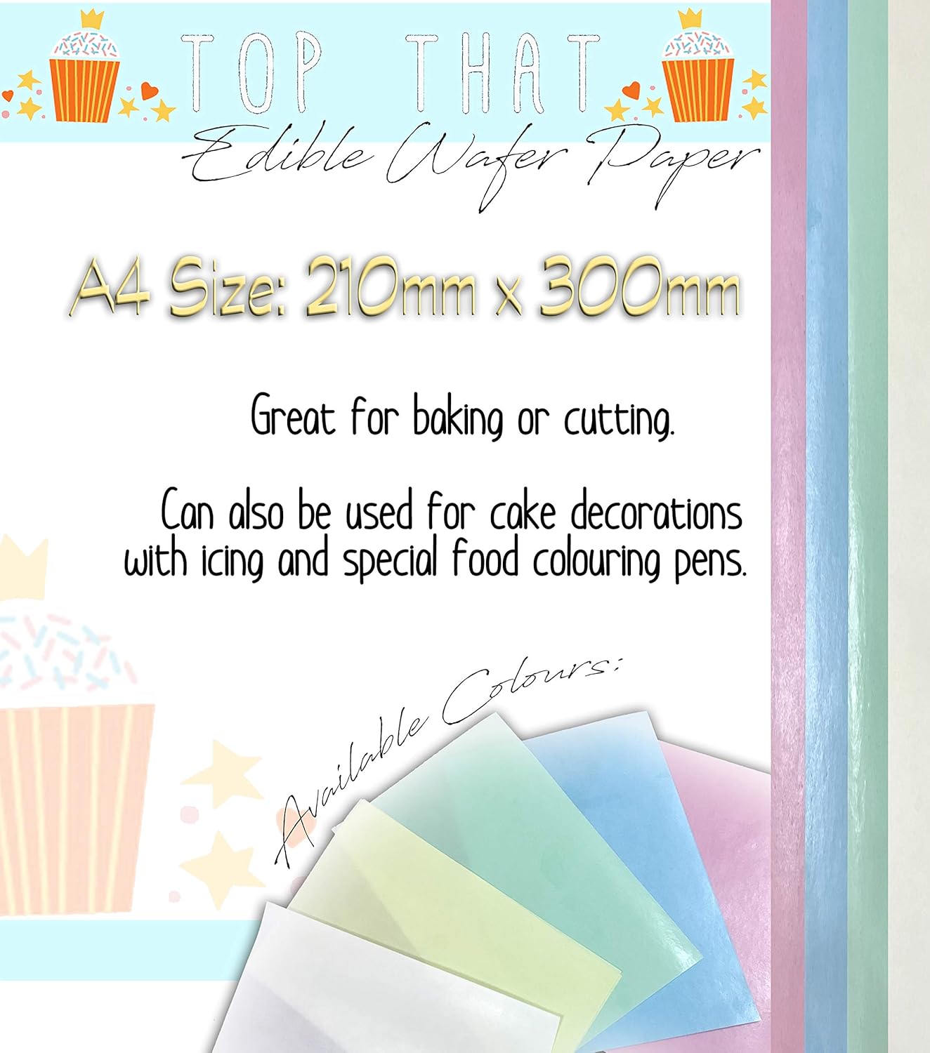 28 x Coloured Selection of Sheets Edible Wafer Paper A4 Sized Sheets in 4 Colours- 7 Pink, 7 Blue, 7 Green and 7 White