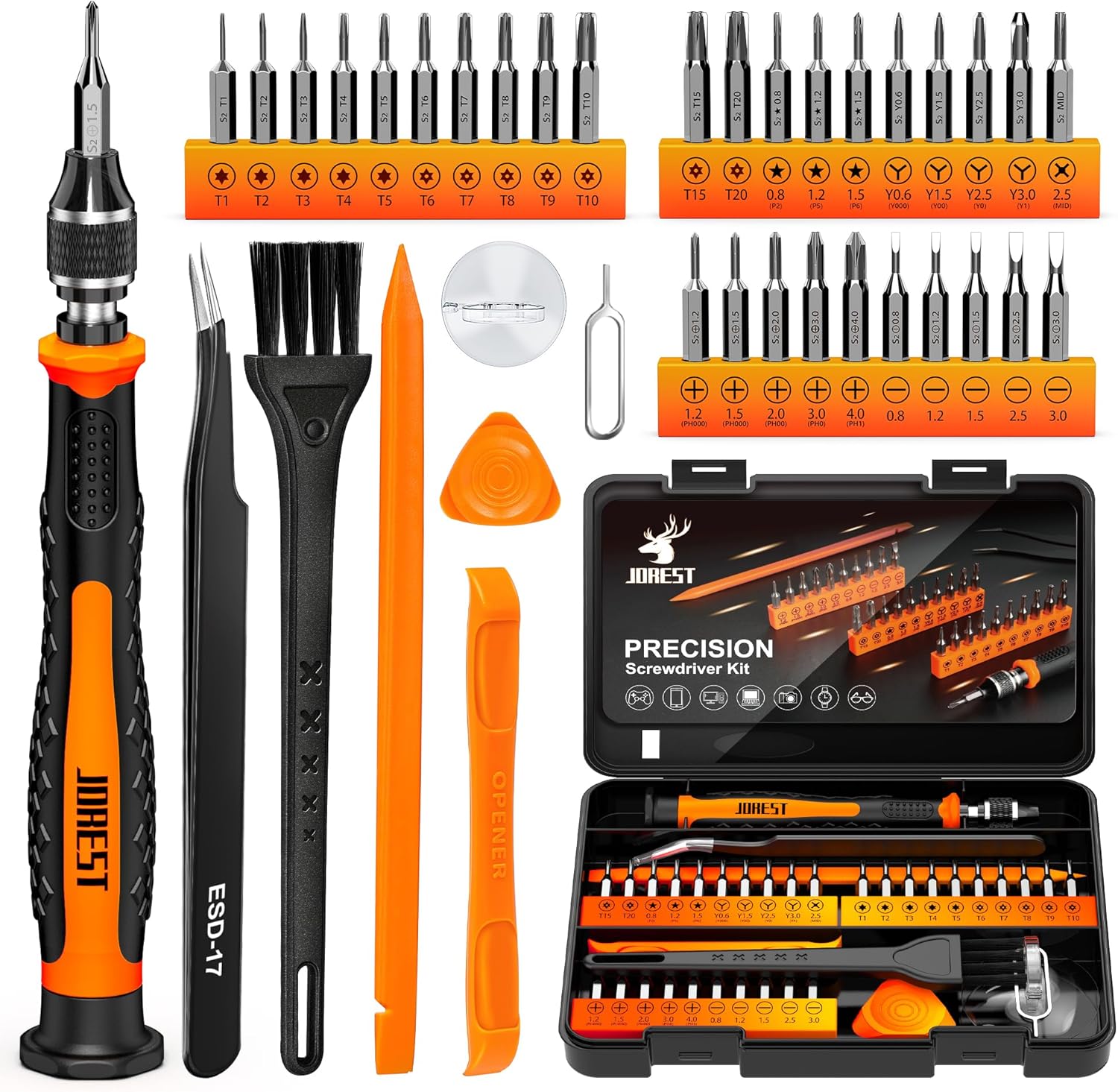 JOREST 38Pcs Precision Screwdriver Set, Tool Kit with Security Torx T5 T6 T8 T9, Triwing Y00, Star P5, etc, Repair for Laptop, Switch, PS4, Xbox, MacBook, iPhone, Ring Doorbell, Watch, Glasses, etc