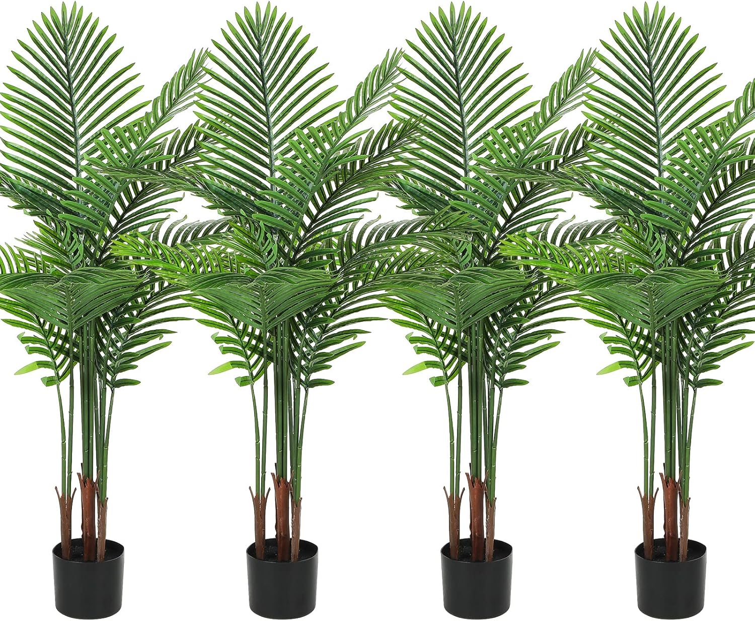 Jexine 4 Pack Artificial Palm Trees 4Ft, Fake Plants Fake Trees Artificial Areca Palm Plants for Outdoor Indoor Faux Tree in Pot for Pool Home Decor Office Housewarming Gift Modern Decoration
