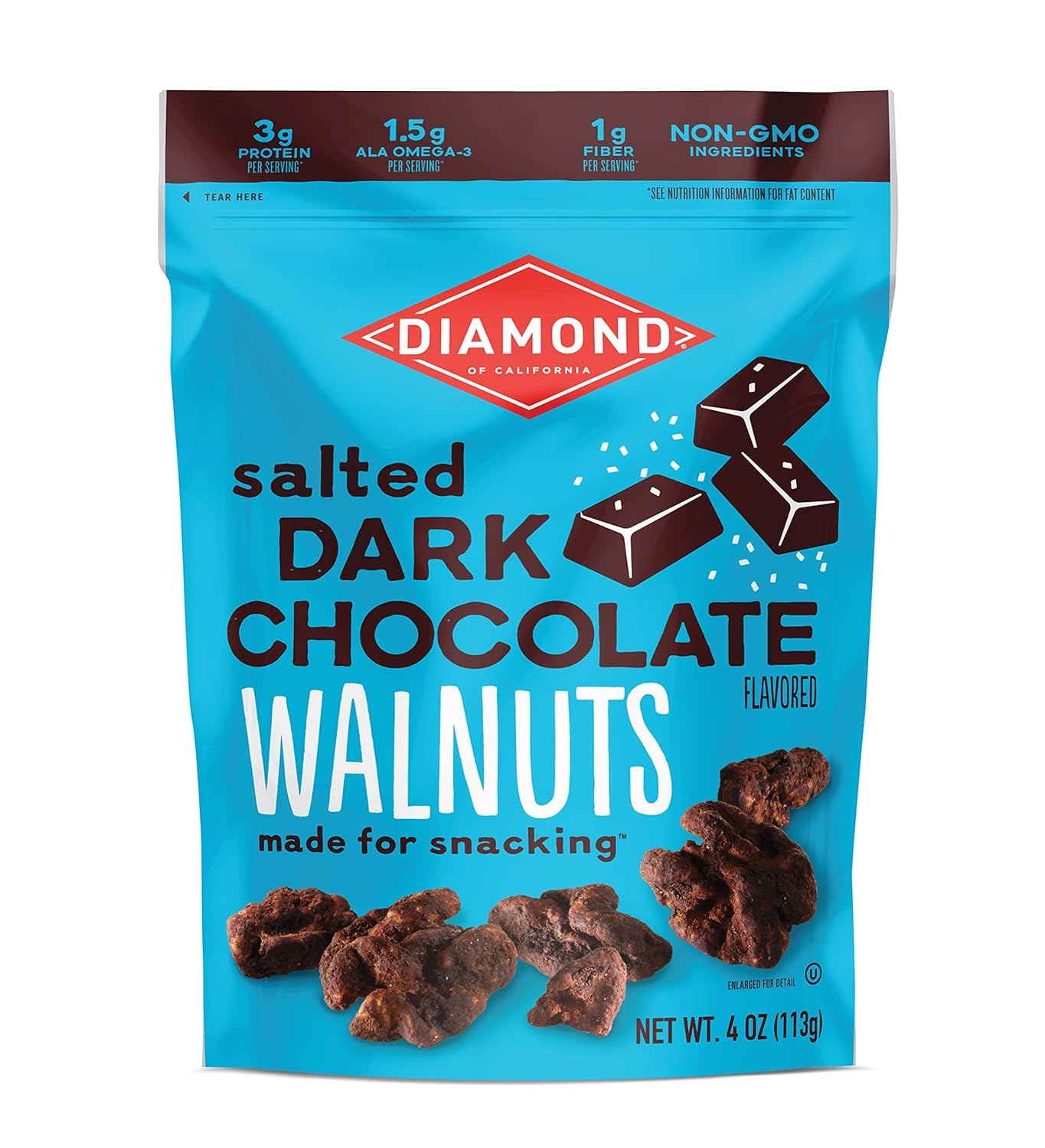 Diamond of California Salted Dark Chocolate Walnut Snack Nuts, 4 oz. (4 Pack)