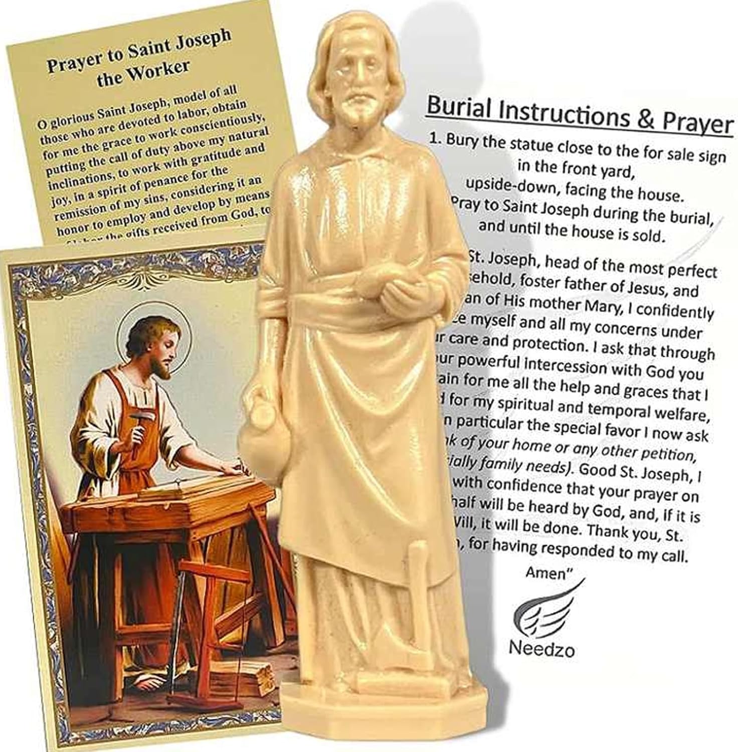 Xiciki St Joseph Statue for Selling Homes, Set with Instruction Cards and Prayer, St Joseph Statue to Sell Home, Saint Joseph Statue 2.36 Inches, Bookroom Statue, Complete Set