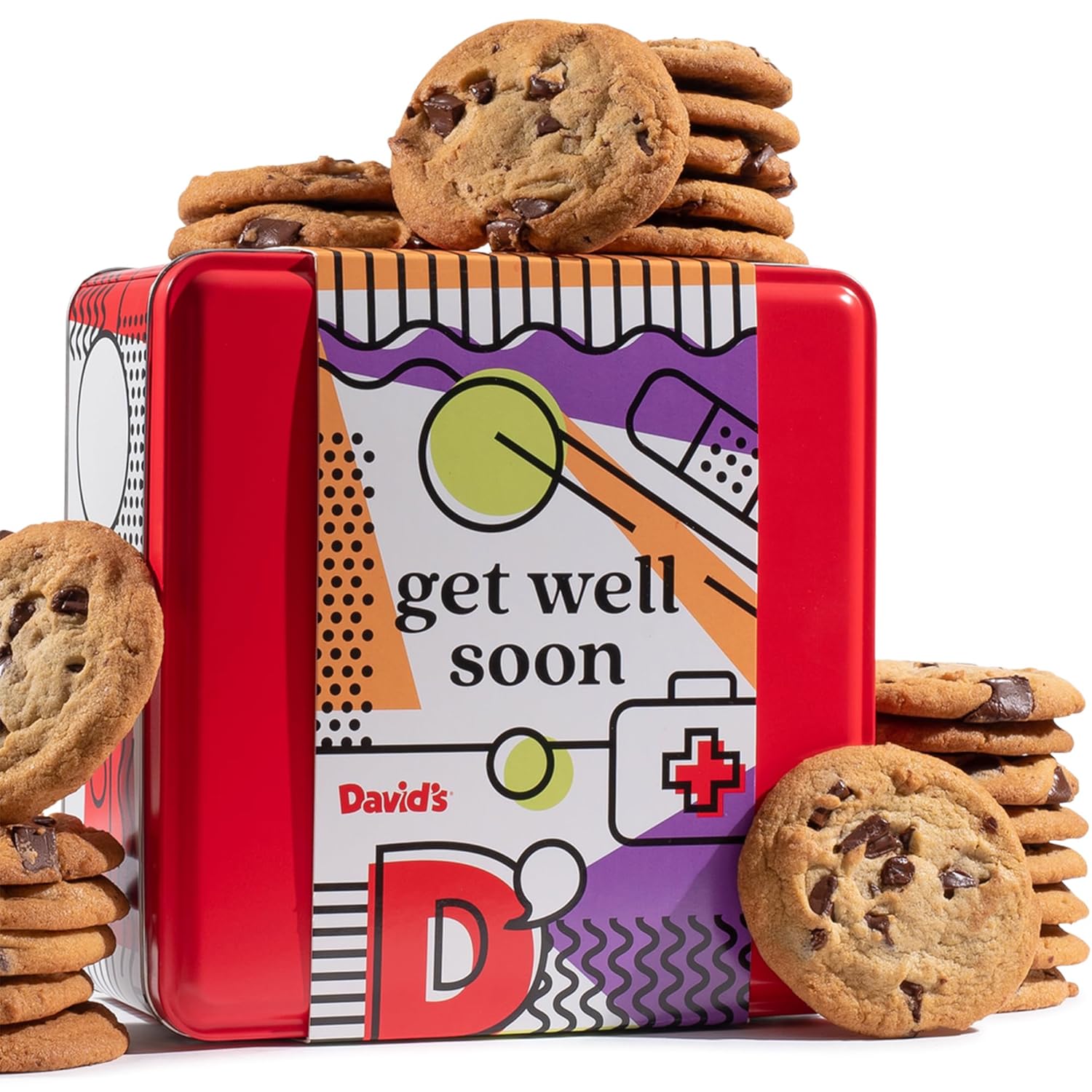David's Cookies Get Well Soon Chocolate Chunk Cookies Tin 2lbs - Handmade & Fresh Baked Gourmet Cookie Gift Basket - Delectable & Made with Premium Ingredients - Thoughtful Care Package for Loved Ones