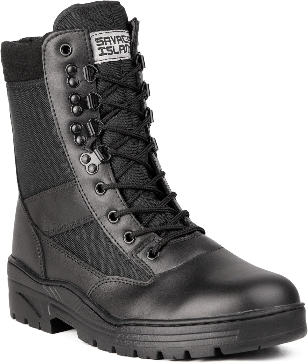 Savage Island Combat Boots Black Leather Side Zip Army