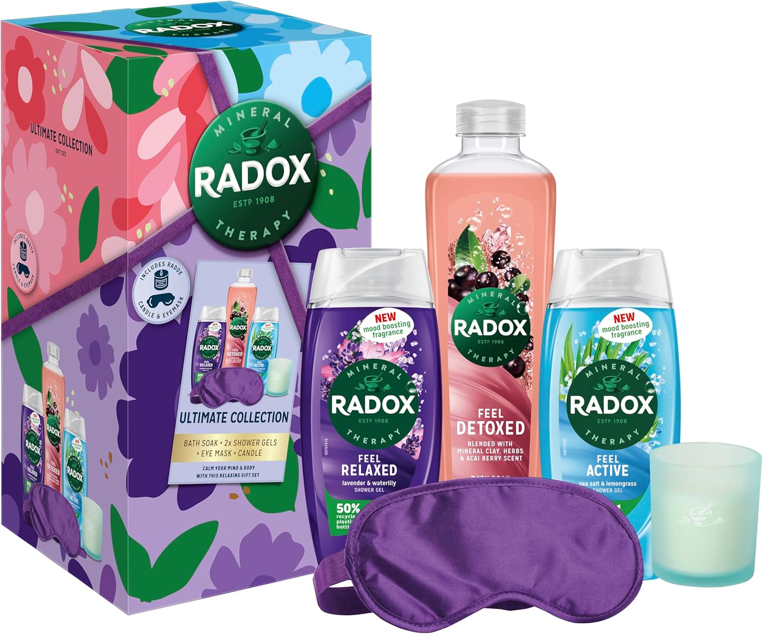 RADOX Ultimate Collection & bath soak Gift Set with a candle, eye mask, body wash perfect gift for any occasion 3 piece
