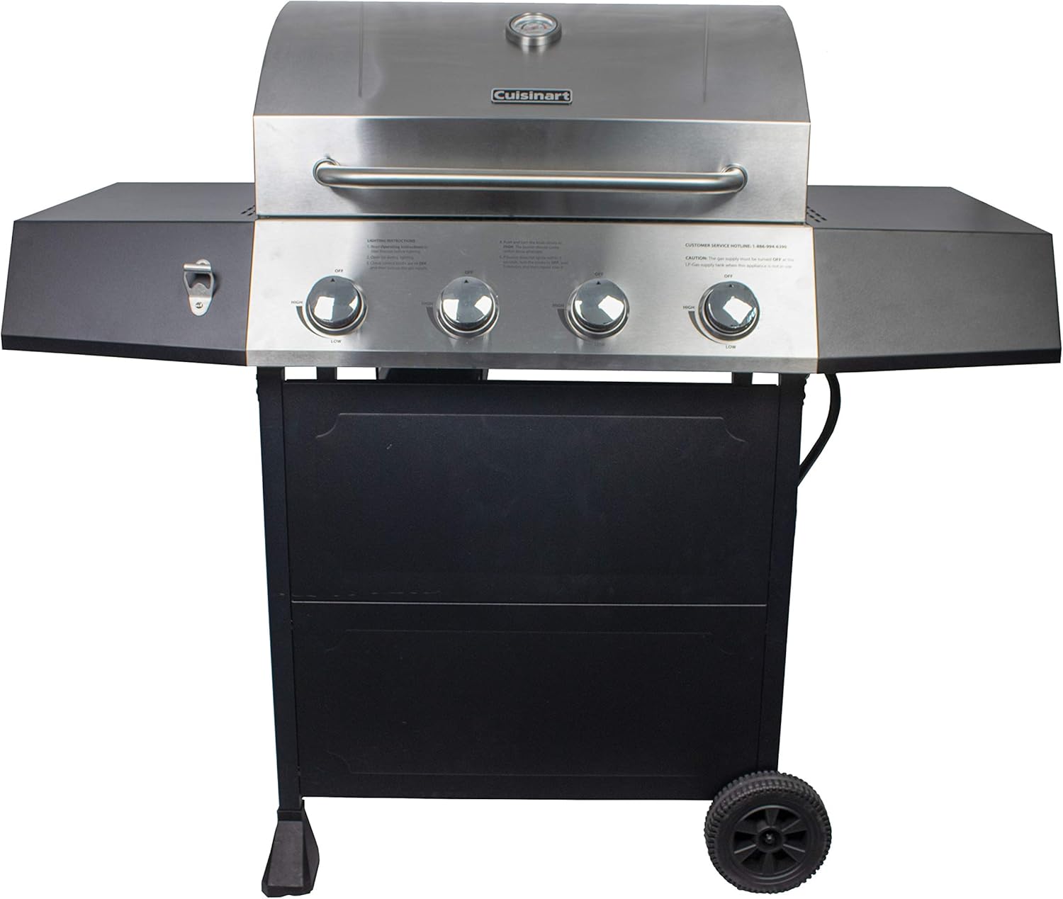 Cuisinart 4-Burner Gas Grill, 44,000 BTU Stainless Steel Full Size Propane Grill with Cast Iron Grates, Outdoor Barbecue with Large Cooking Space and Side Tables for Prep
