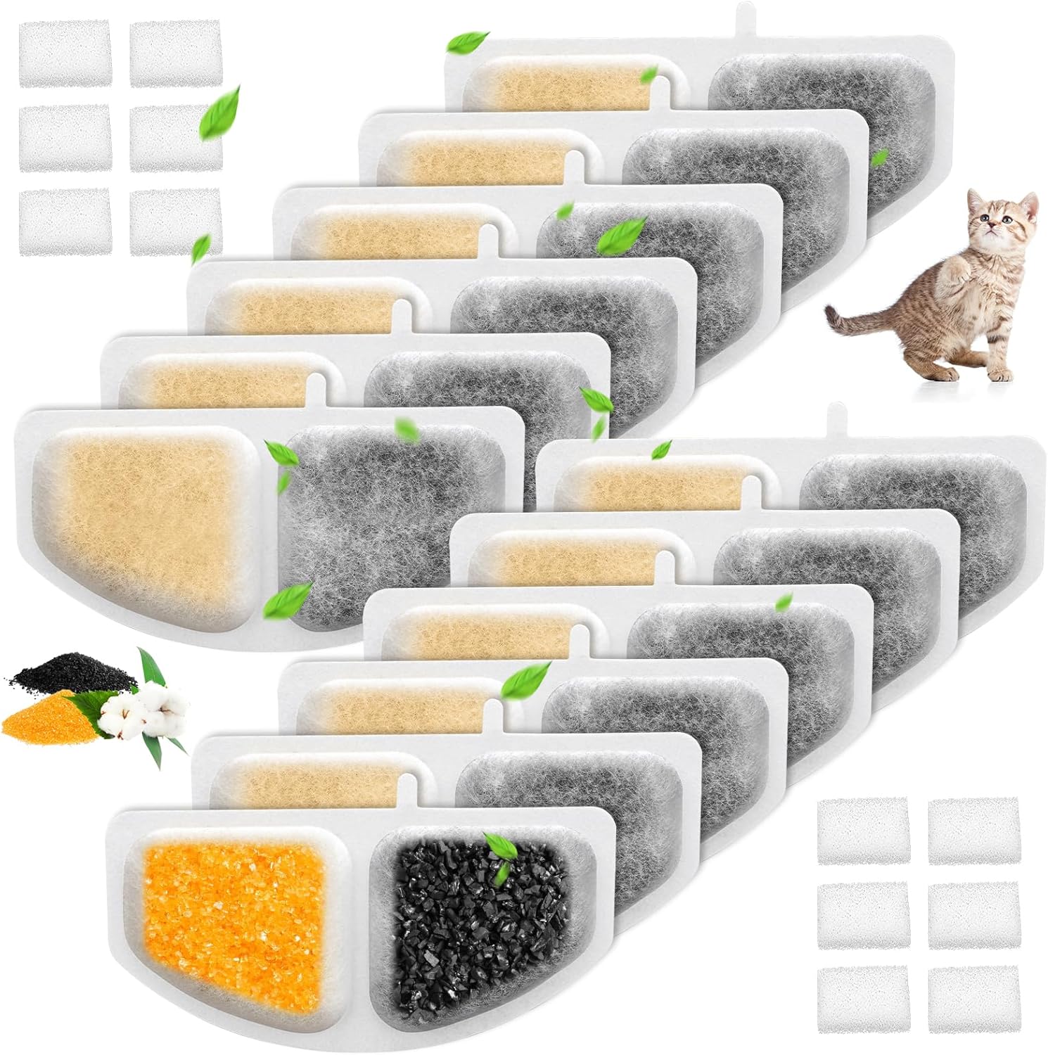 12 Packs Cat Water Fountain Filters for Oneisall HM-02 (Model) Ultra Silent 84 FL oz / 2.5 L Cat Drinking Fountain, Contains 12 Cat Filters for Water Fountain & 12 Sponges for Pump