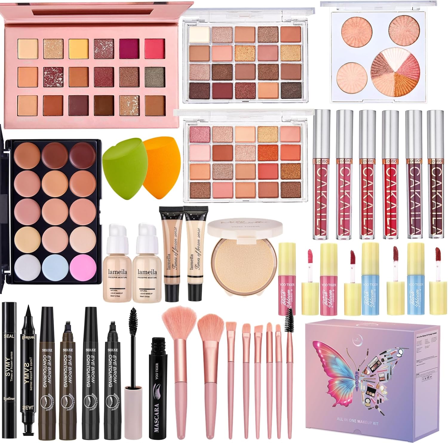 All in One Makeup Kit, Make Up Gift Set for Women, Makeup Kit for Women Full Kit, Includes Foundation Face Primer Eyeshadow Concealer Liquid Blush Lipgloss Eyeliner Mascara Cosmetic Brushes Set