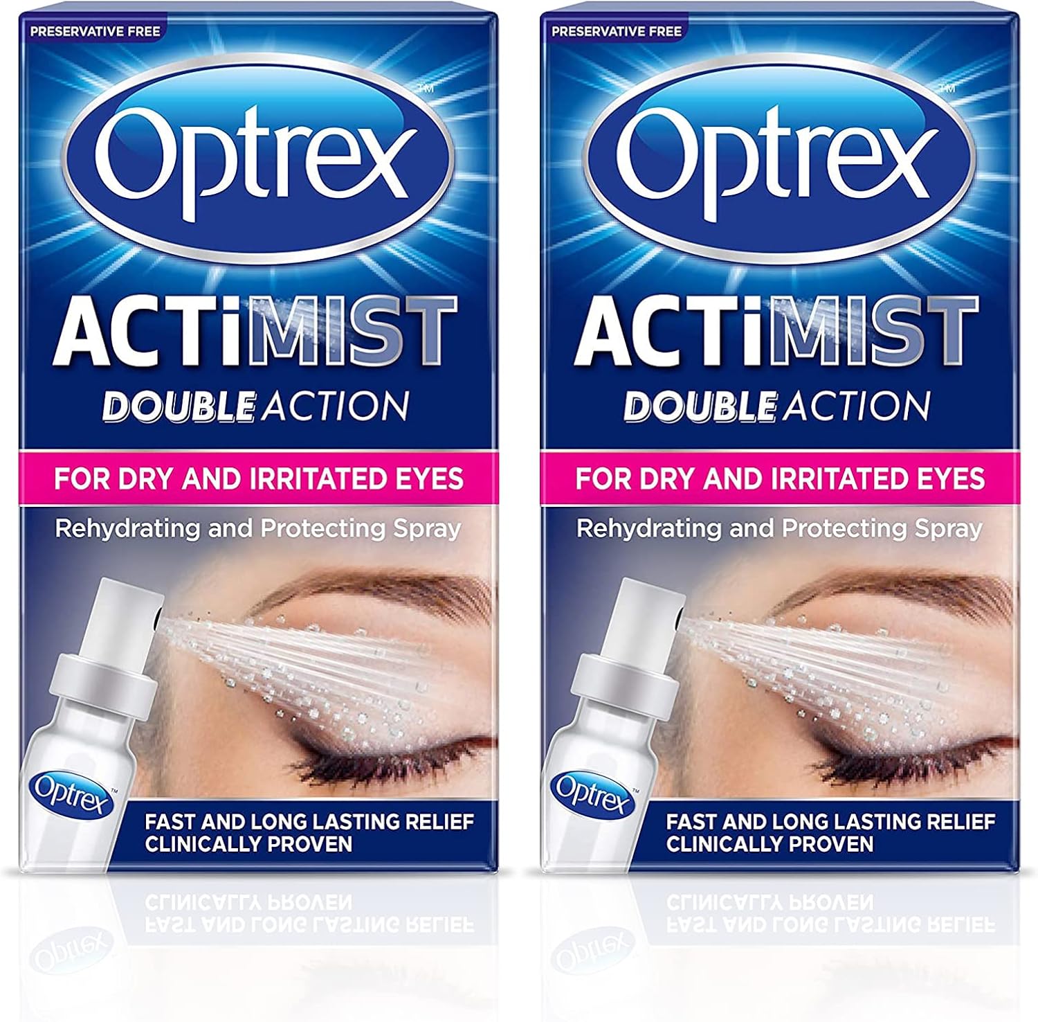 Optrex ActiMist 2-in-1 Dry and Irritated Eye Spray, Soothing for Itchy Dry Tired Eyes, 10 ml (Pack of 2)