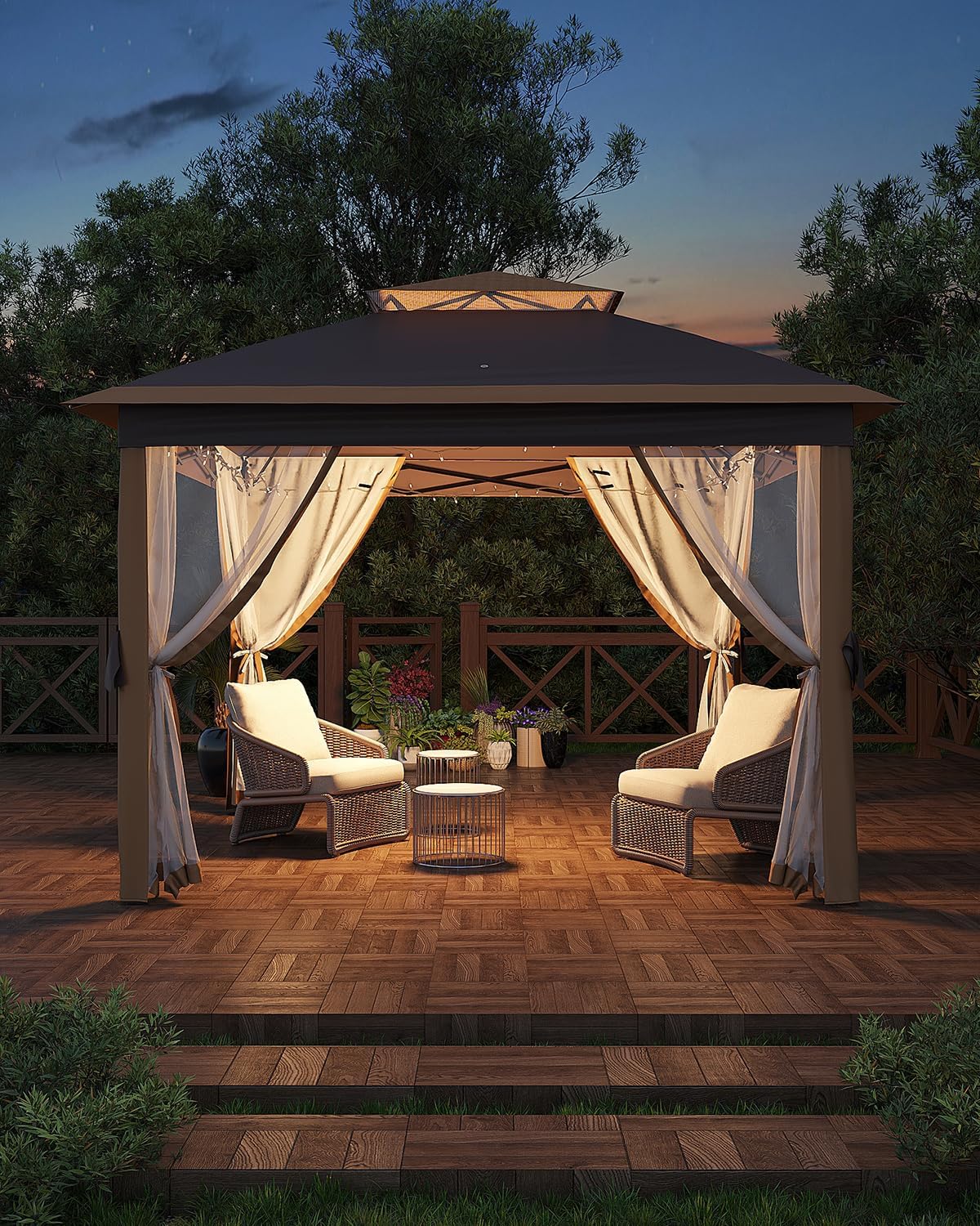 11x11 Pop Up Gazebo Tent with Mosquito Netting, Outdoor Canopy Shelter Easy Setup, Water & UV Resistant - Khaki