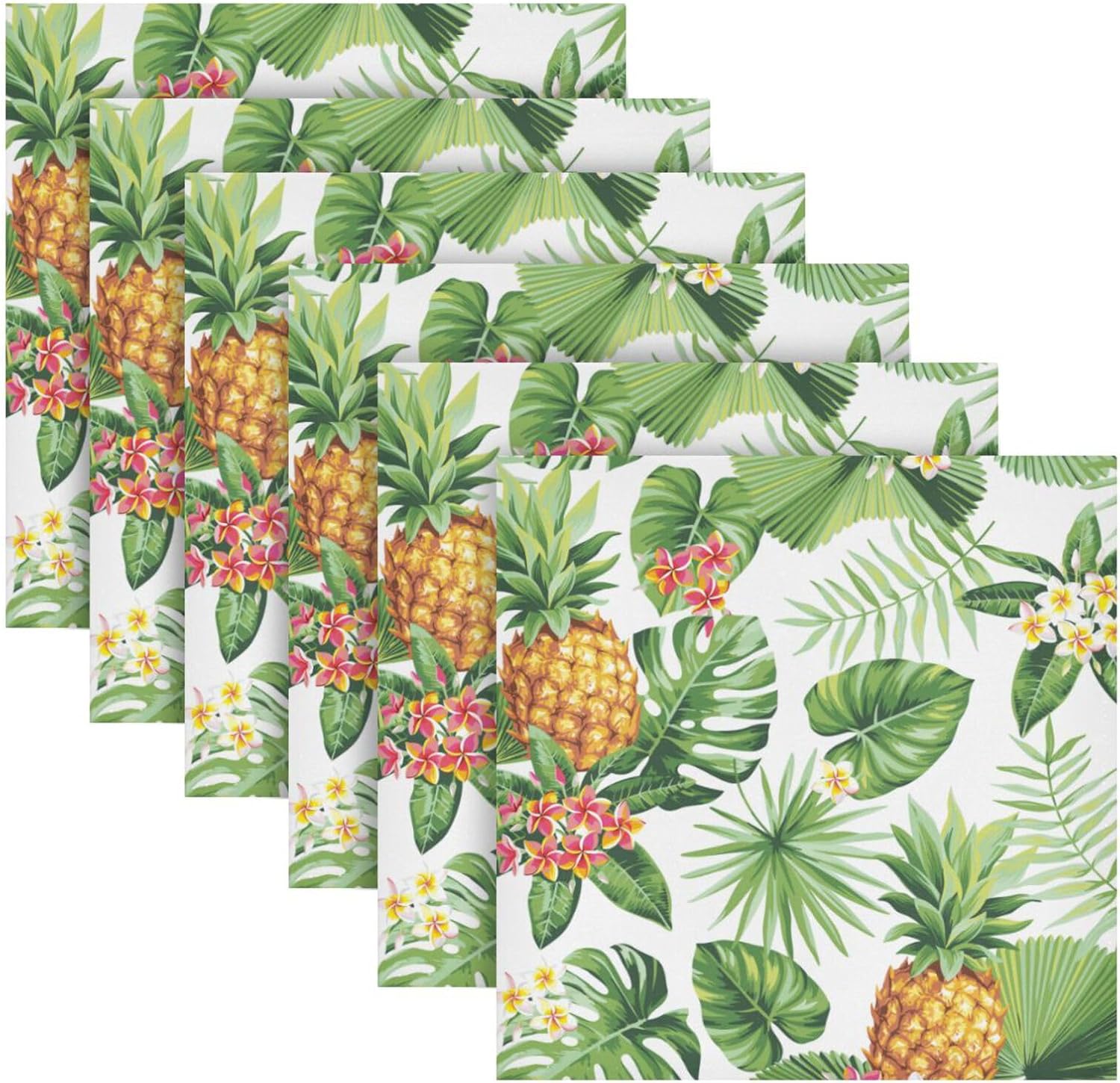 Table Cloth Napkins Tropical Leaves Pineapple Set of 6, Washable Reusable Dinner Napkin, Table Decor for Kitchen, Cocktail Party,Wedding, Banquet, Holiday (20 x 20 in)