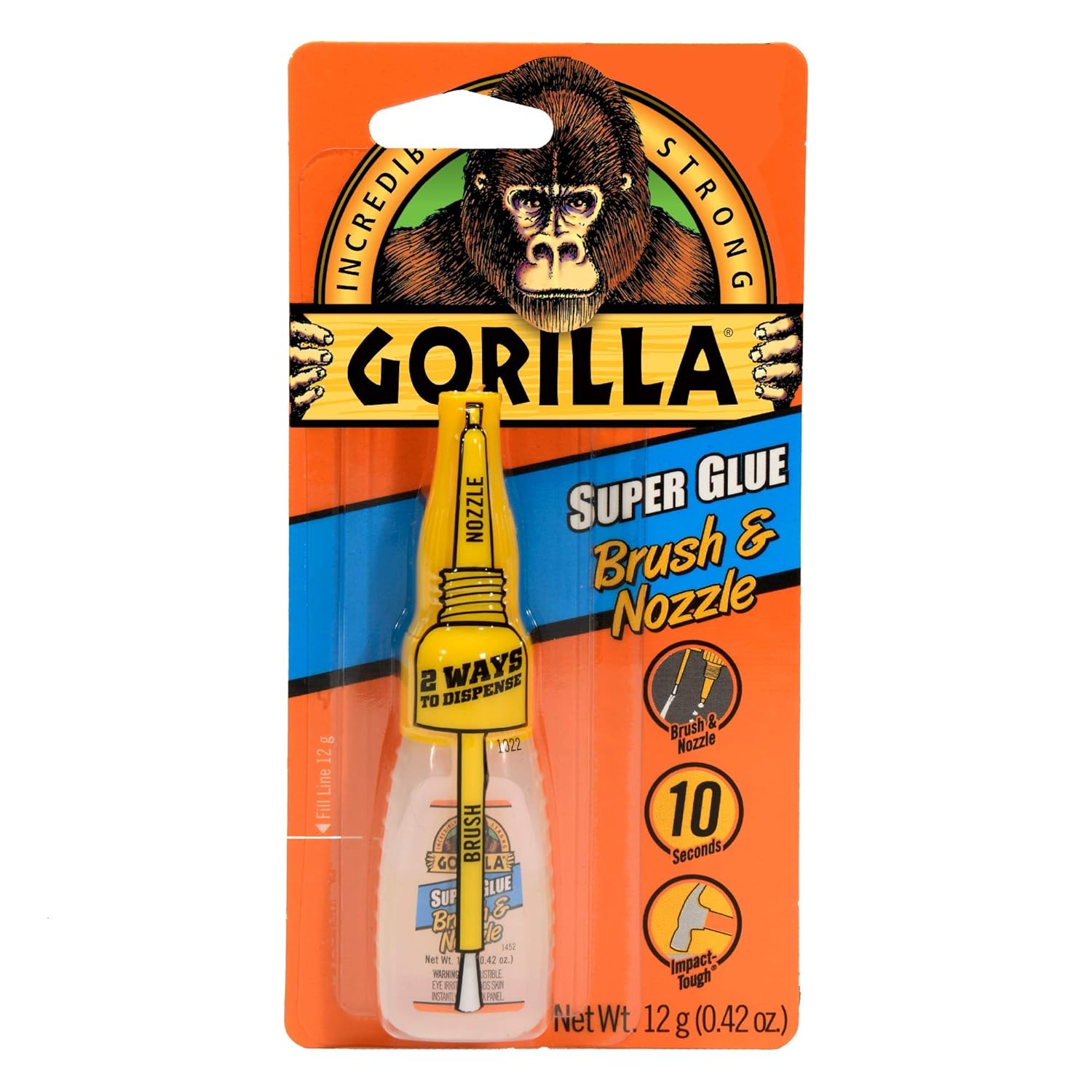 Gorilla Super Glue with Brush & Nozzle Applicator, Clear Glue, 12 Gram (Pack of 1) - All Purpose and Fast Setting for Projects and Repairs