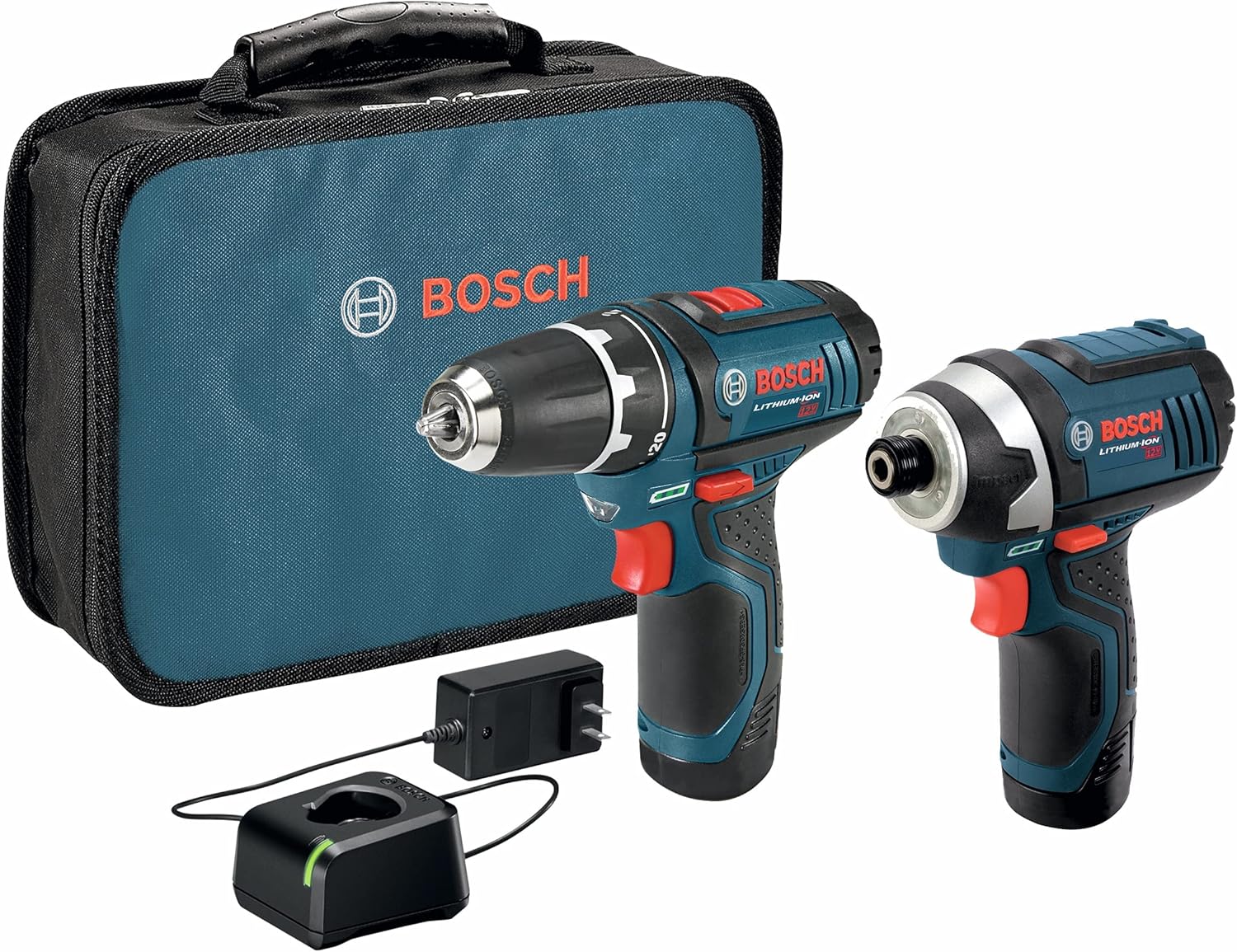 BOSCH CLPK22-120 12V Max Cordless 2-Tool Combo Kit with 3/8 In. Drill/Driver, 1/4 In. Impact Driver, (2) 2 Ah Batteries, Charger and Case