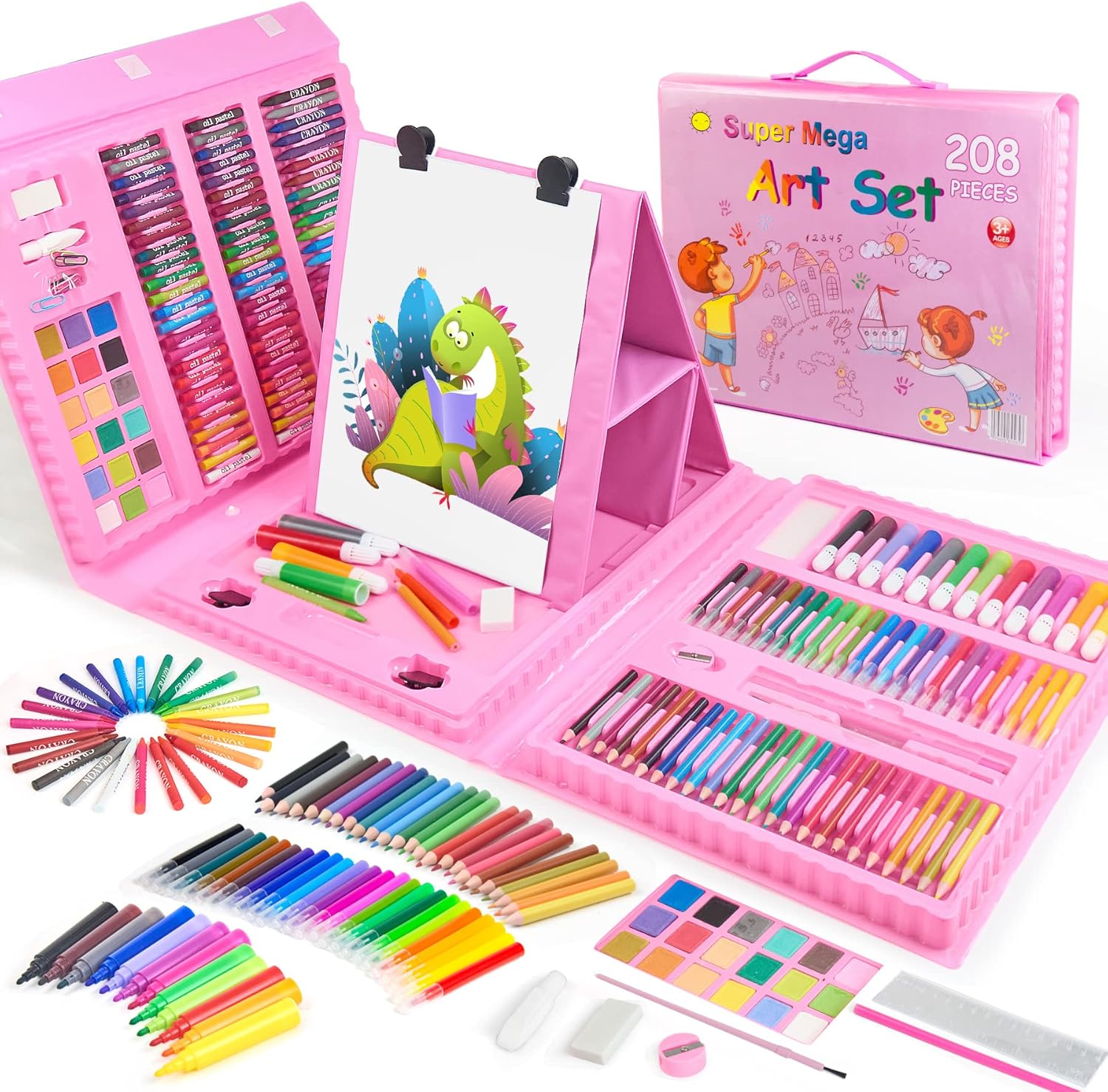 TOMMYHOME Drawing Kit 208PCS Deluxe Colouring Art Set for Kids 6-12 Draw & Painting Set with Watercolour Drawing Colouring Pencils for Children Kid