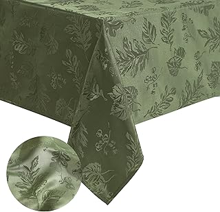 Elrene Home Fashions Elegant Woven Leaves Jacquard Damask Wrinkle Resistant Tablecloth for Fall/Harvest/Thanksgiving, 60" x 120", Rectangle, Olive