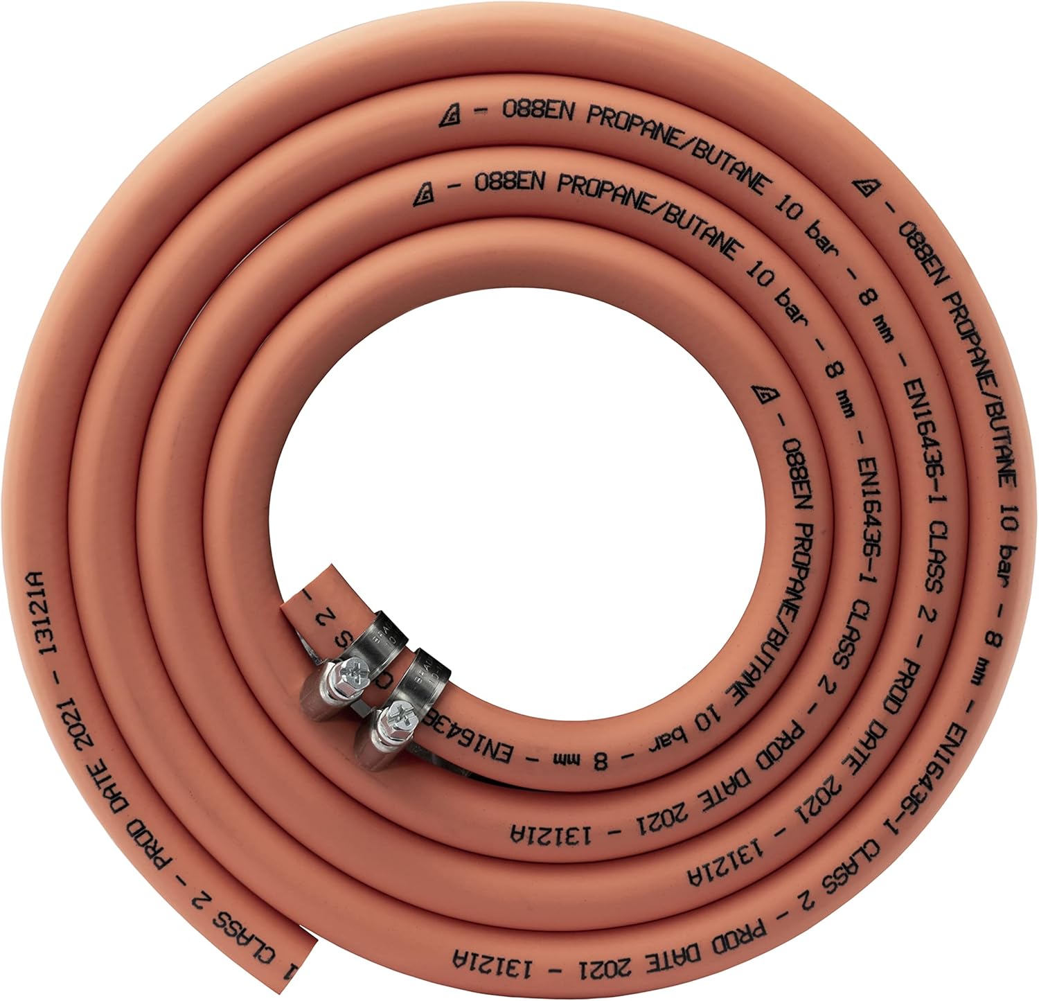 Orange Gas Pipe/Hose for Propane/Butane 2m + 2 Clips Date Stamped 2025 British Standard 8mm Hose Ideal for A BBQ