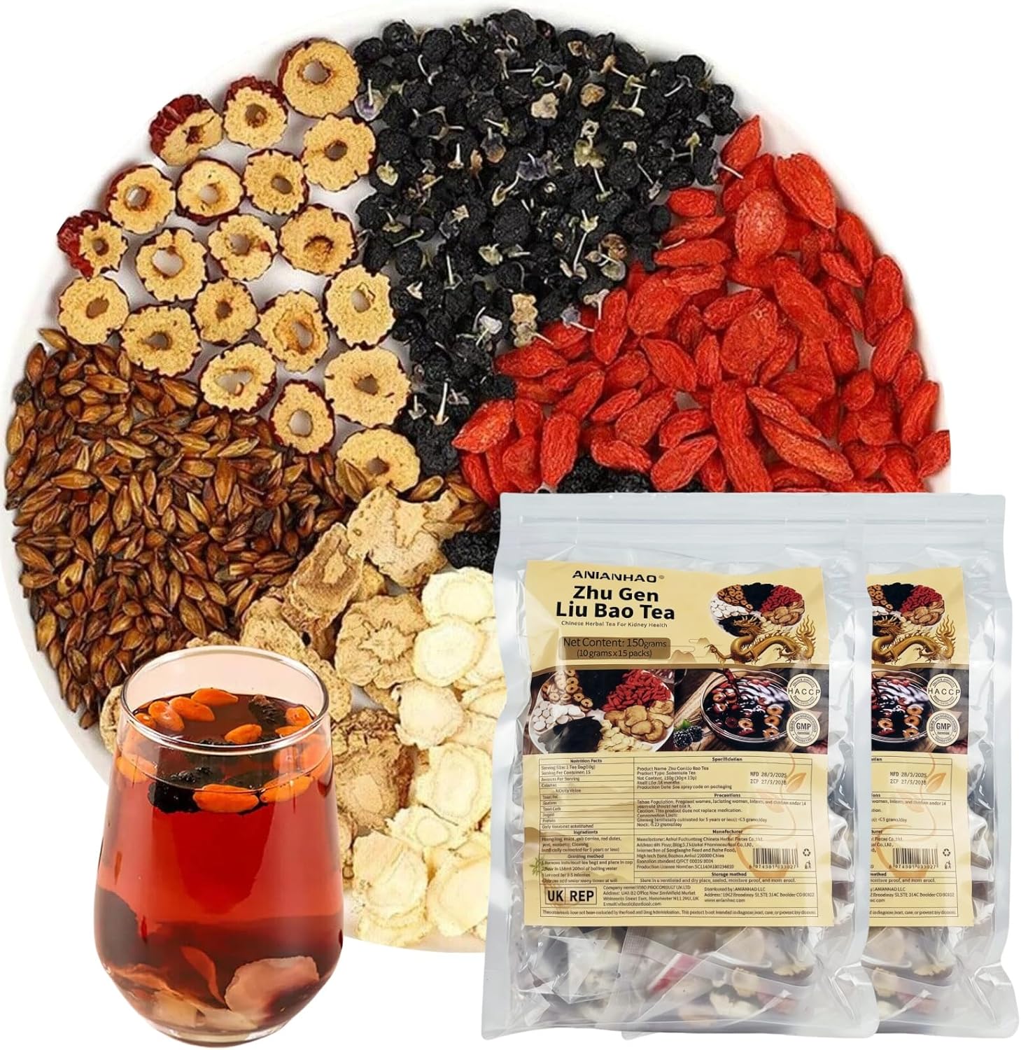 Ginseng Six Treasure Tea, Chinese herbal Kidney Cleansing Tea, Chinese Herbal Kidney Tea Bag for Men (2 Box / 30 Bags)