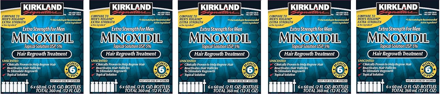 Kirkland Minoxidil 5 percentage Extra Strength Hair Loss Regrowth Treatment Men, 5 Pack (6 Months Supply)