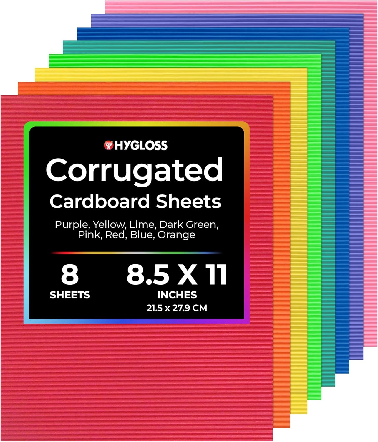 Hygloss Products Corrugated Cardboard in Assorted Colors - 8.5” x 11” Inches Corrugated Bright Sheets - 8 Sheets