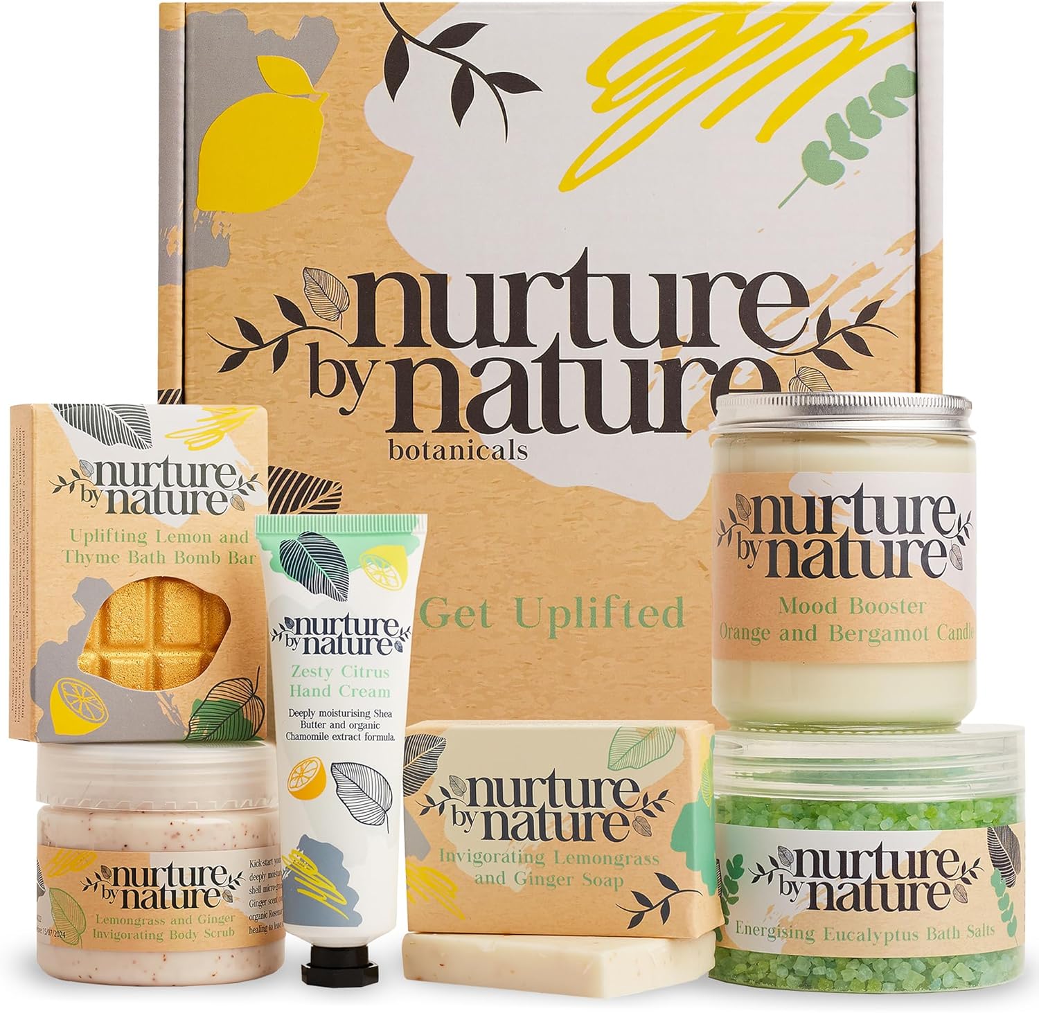 Nurture by Nature Relax & Uplift Pamper Gifts for Women - Mothers Day Gifts, Spa Gift Set Self Care Kit, Bath Salts, Bath Bombs, Cruelty Free Bath Sets, Mothers Day Hamper, Relaxation Gifts for Women