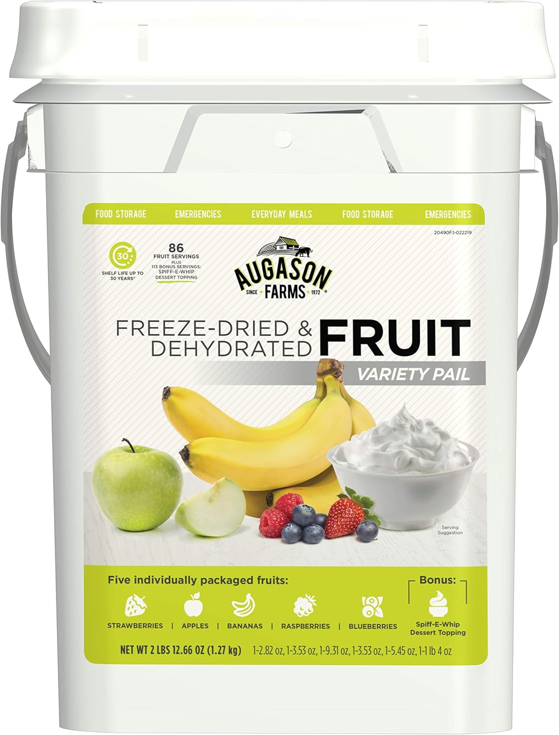 Augason Farms Dehydrated and Freeze-Dried Fruit Variety Pail, 25-Year Shelf Life, Emergency Food Supply, Camping Food