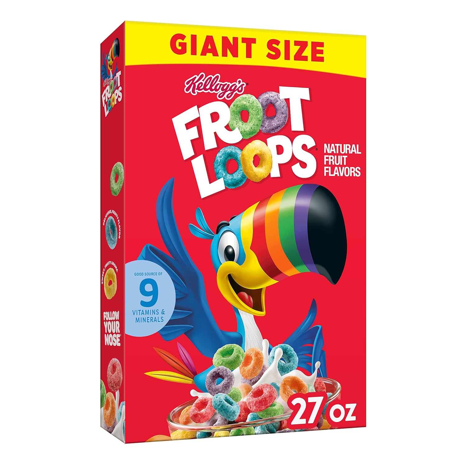 Kellogg's Froot Loops Breakfast Cereal, Fruit Flavored, Breakfast Snacks with Vitamin C, Giant Size, Original, 27oz Box (1 Box)